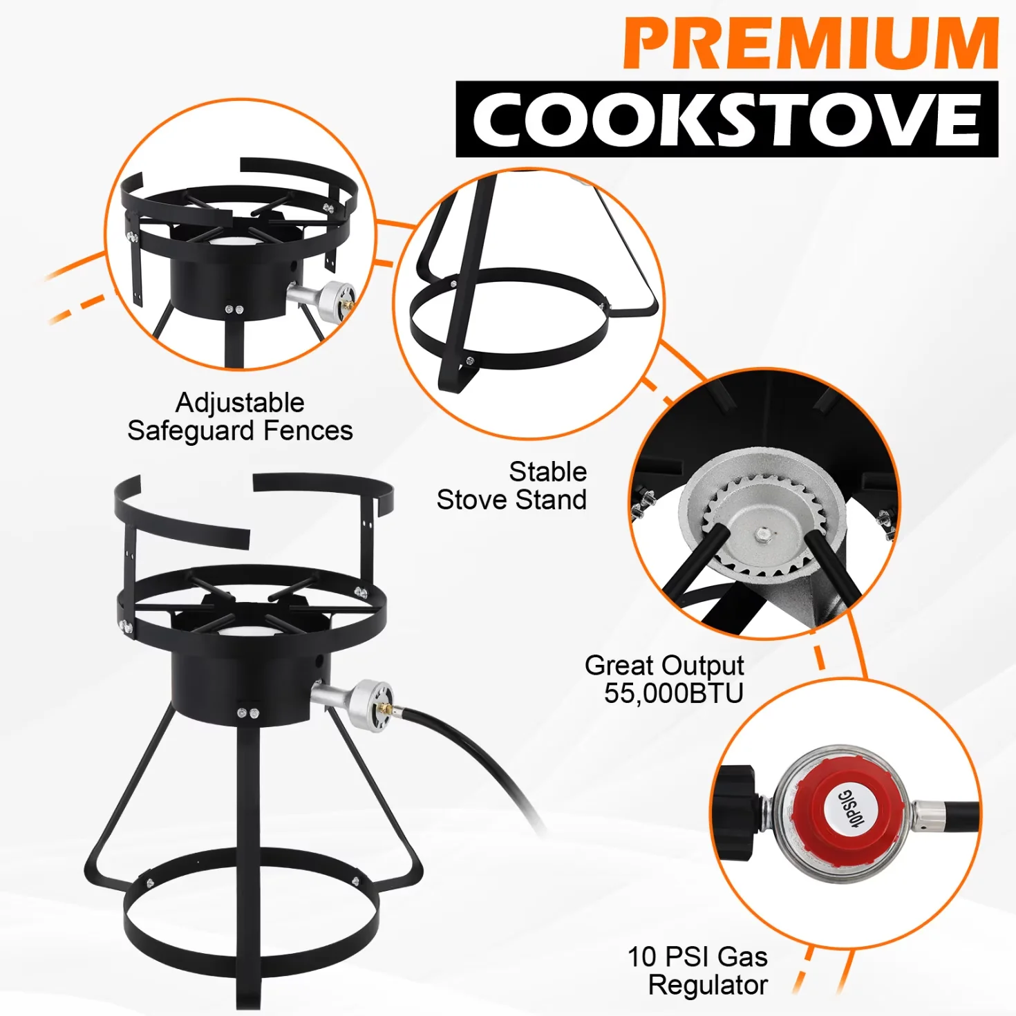 Durable Outdoor Fryer with 55000 BTU, Thermometer - Aluminum Silver for Outdoor Model 71E692