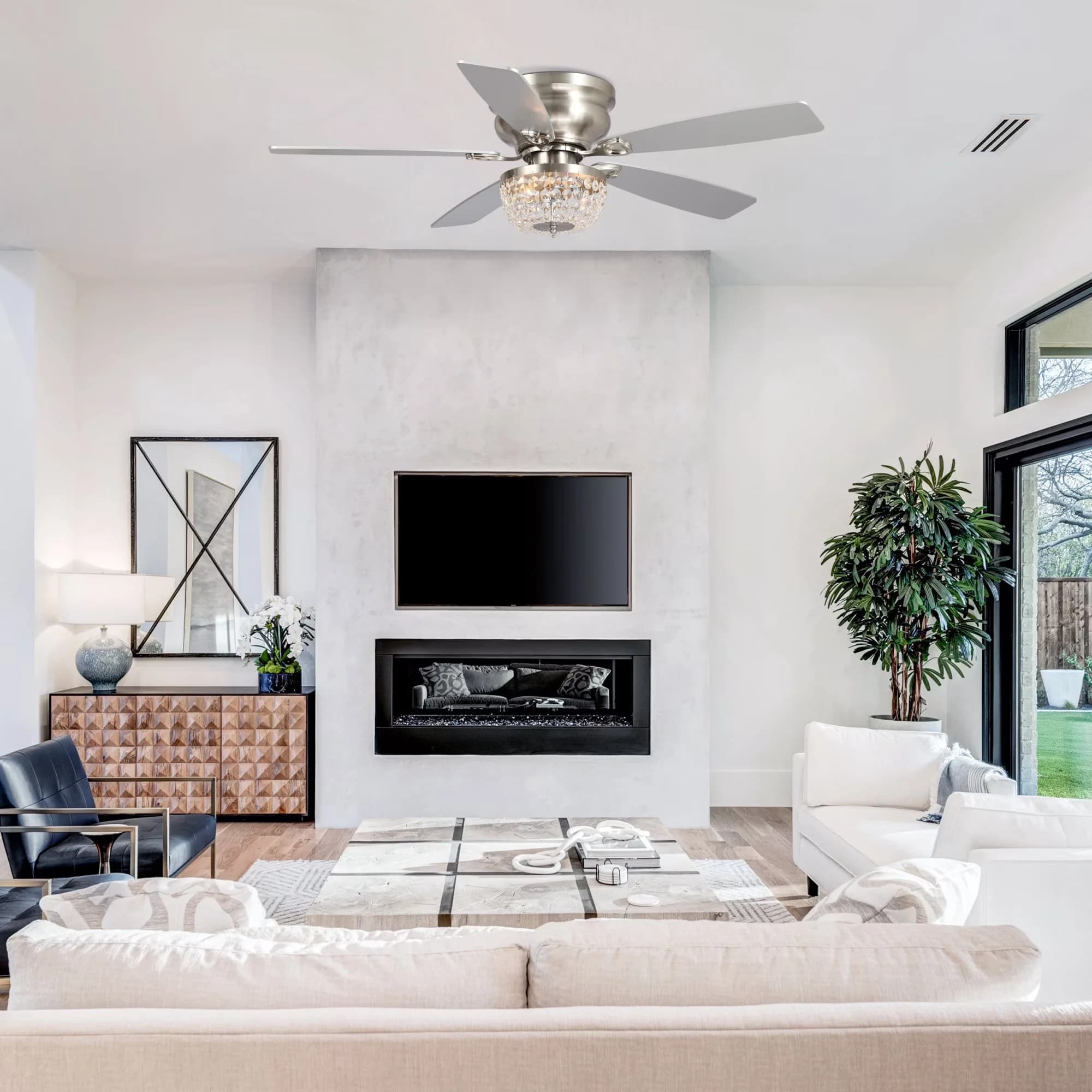 Ceiling Fan Premium with Incandescent, Energy Efficient, Contemporary - Crystal Silver Model 7AFF38