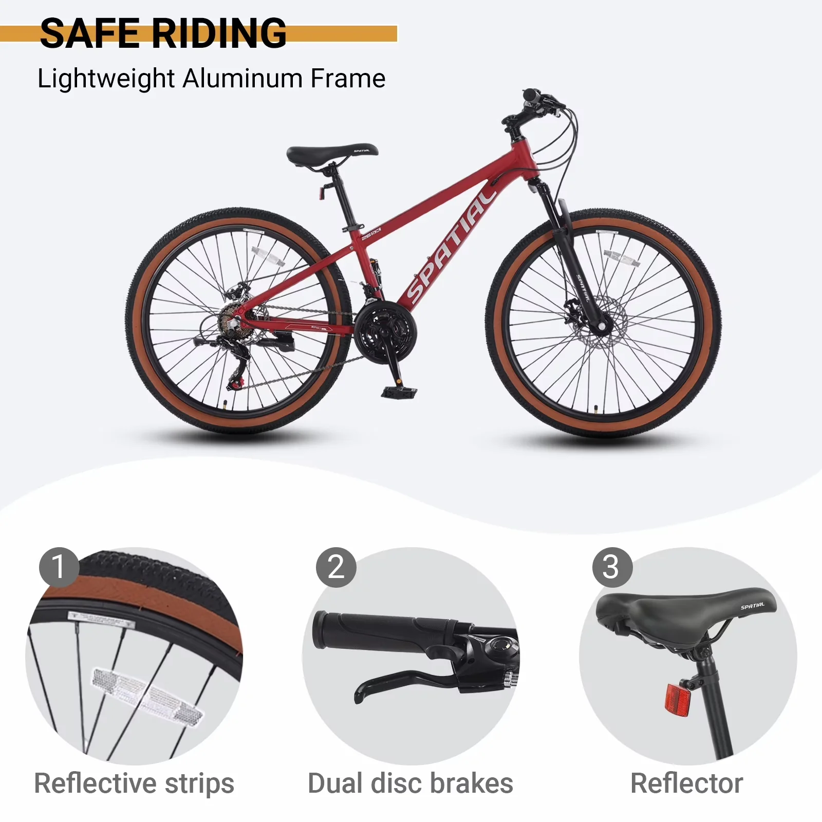 Essential Mountain Bike with Lightweight, Dual Disc Brake Bicycle, 21 Speed - Red Model F63EE9