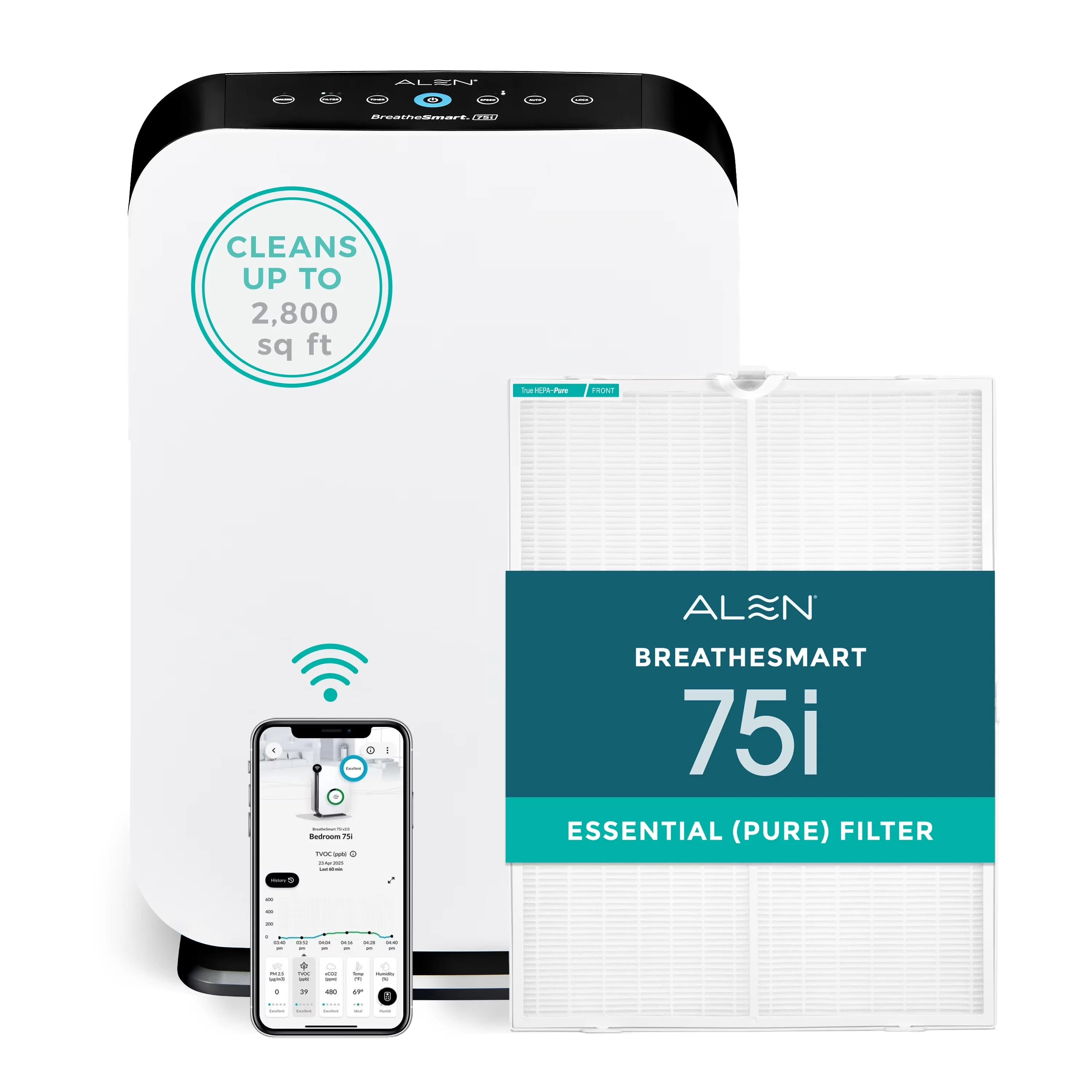 Premium Air Purifier with Automatic Shut-Off - White BreatheSmart - Universal Fit Model 366C01