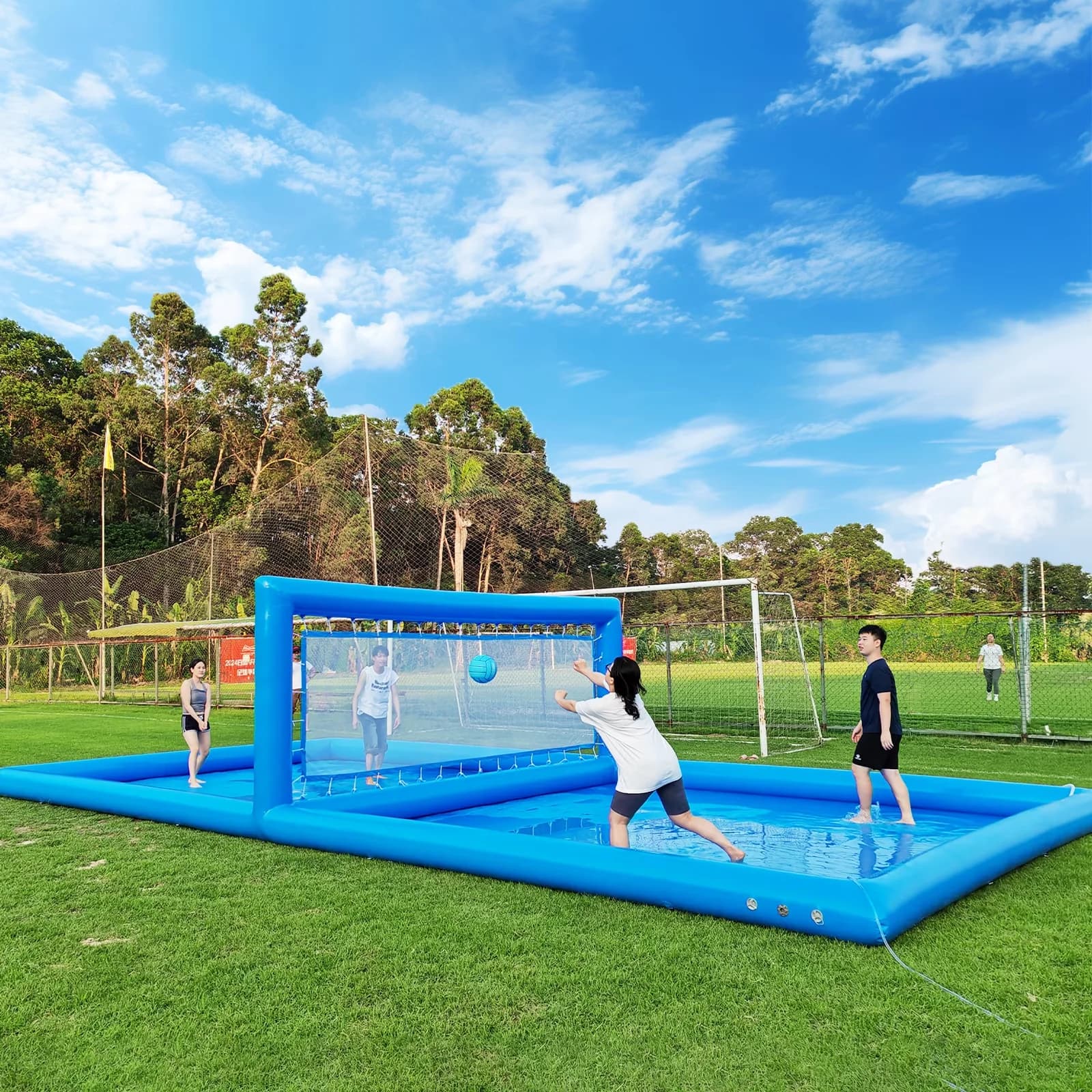 Stylish Inflatable Pool with 800W, 800W Blower - Blue for Outdoor, Party Model 5C6E28