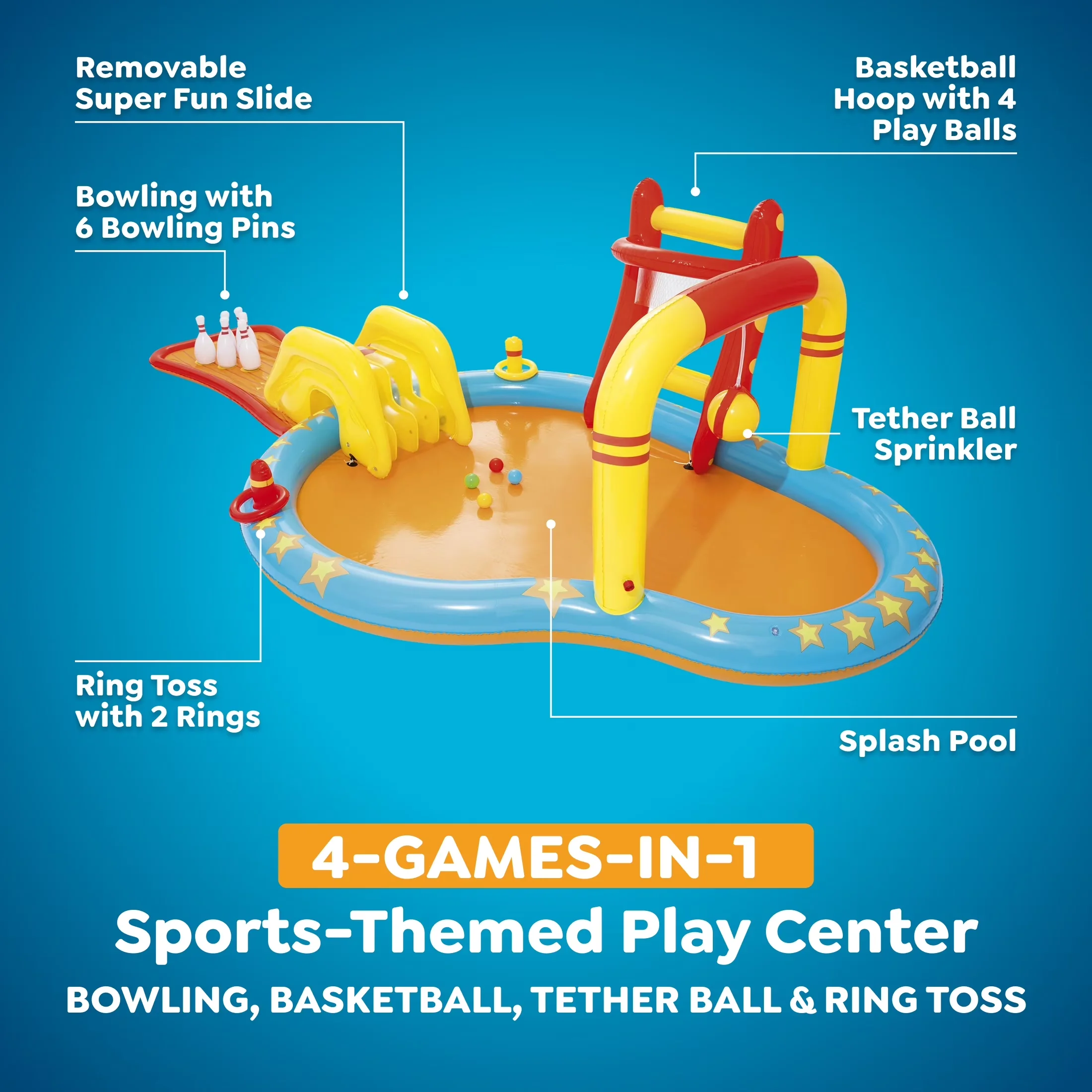Inflatable Pool Reliable with Puncture Resistant, Slide, Shoot the play balls into the basket - Model 8B2BE3