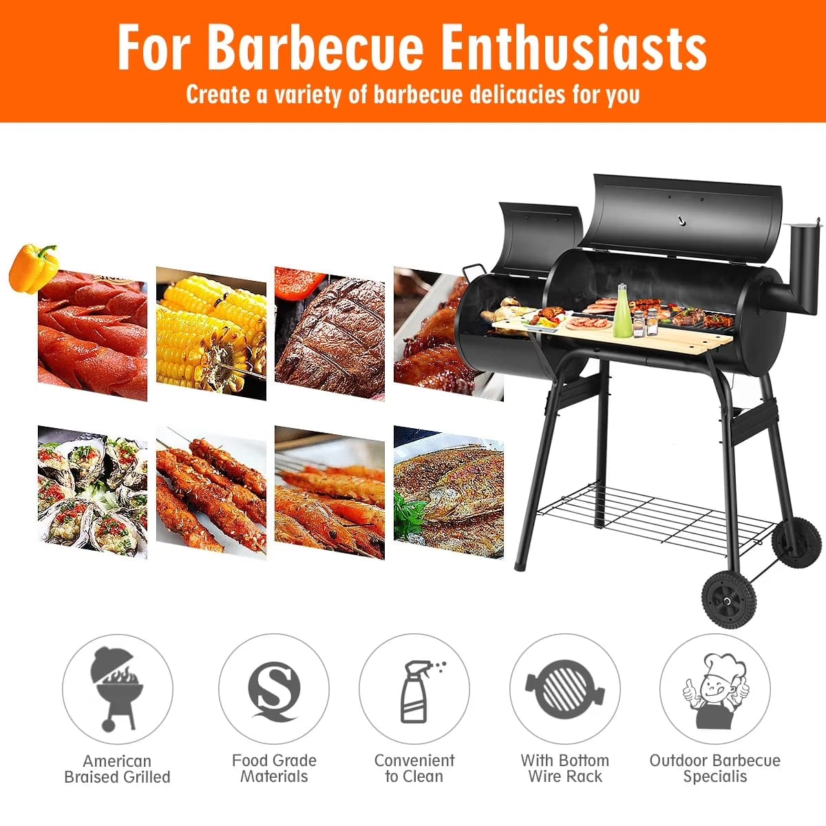 Charcoal Grill Sleek with Thermometer - Steel Outdoor for Everyday Use Model 72682A