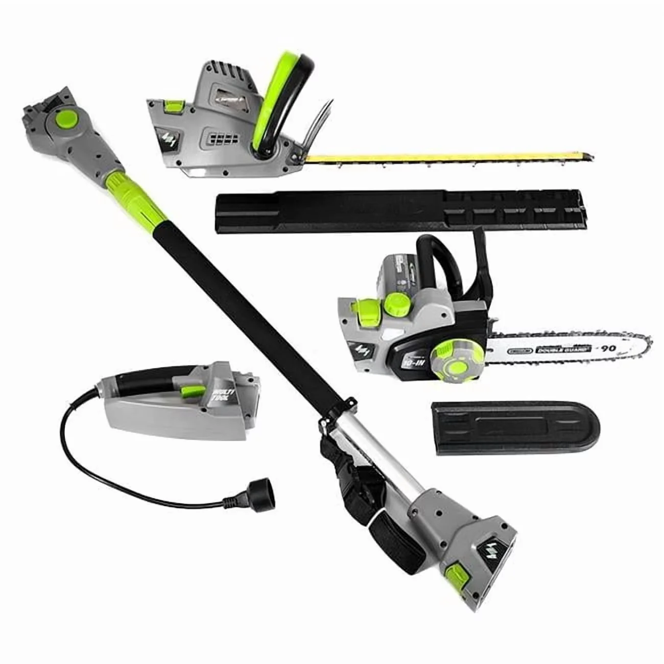 Durable Pole Saw with 7 Amp 10" Chainsaw, Grey, 4.5 Amp 18" Hedge trimmer - Model 9F526D
