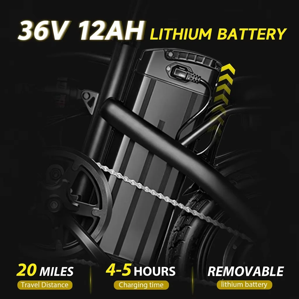 Stylish Electric Bike with Battery, 500W, Folding - Black 12AH - Low Maintenance Model 81FF7F