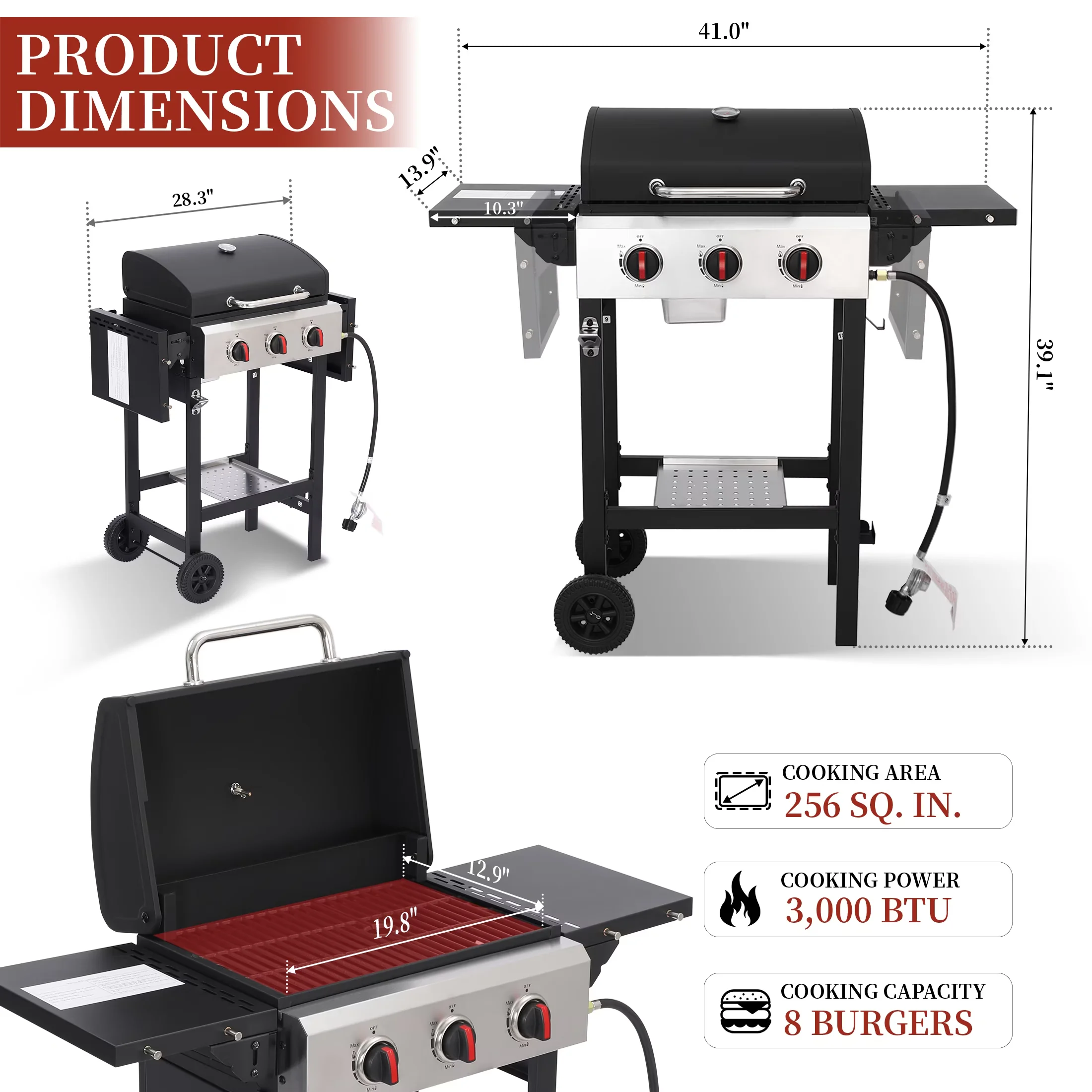 Innovative Gas Grill with Heat Thermometer, Tool Holder, Rust Resistant - Powder-Coated Steel, Stainless Steel, Porcelain-Enameled... Model EC7EC5