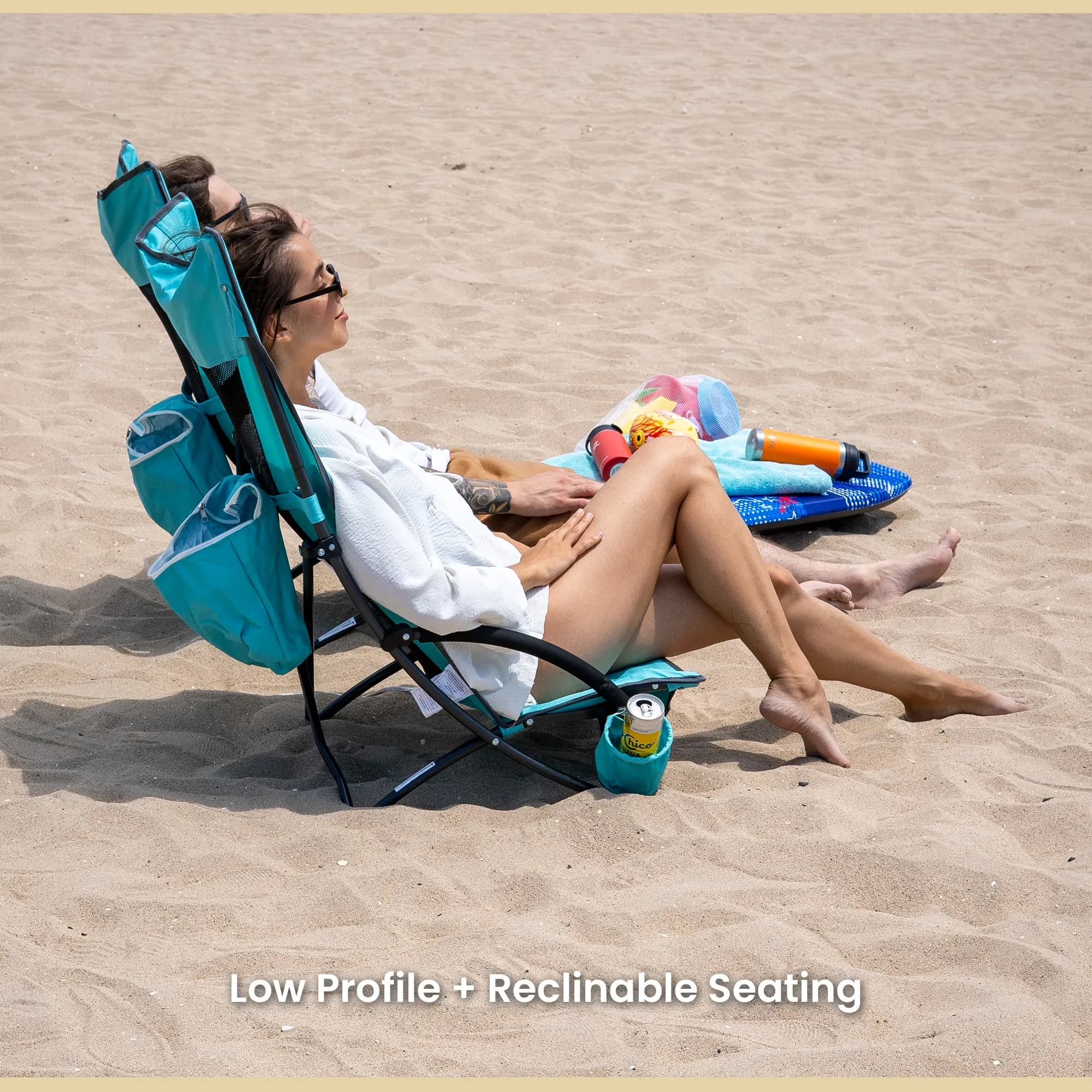 Versatile Beach Chair with Folding, Carry Bag, Foam Armrest - Canvas Fabric Blue Model 4F3A6B