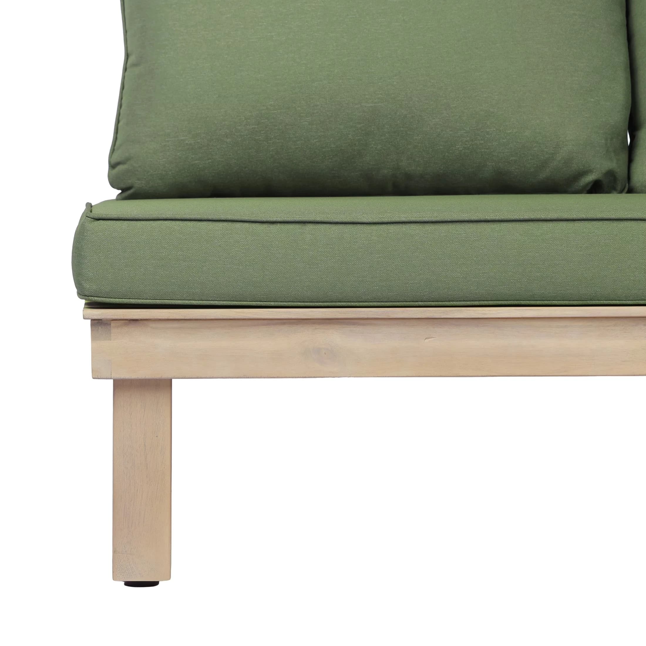 Patio Conversation Set Durable with Light White+Green Cushion, Coffee Table - Acacia Wood + Water Resistant Cushion Green Model 9FDB1E