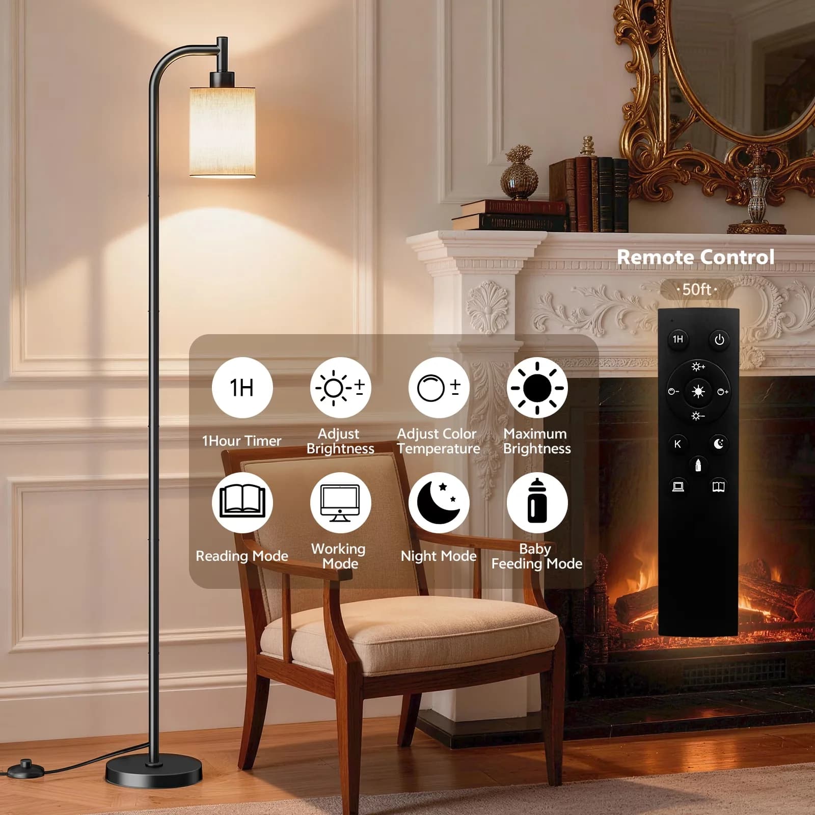 Floor Lamp Quality with LED, Modern, Lamps - White Metal - Traditional Style Model D1E332