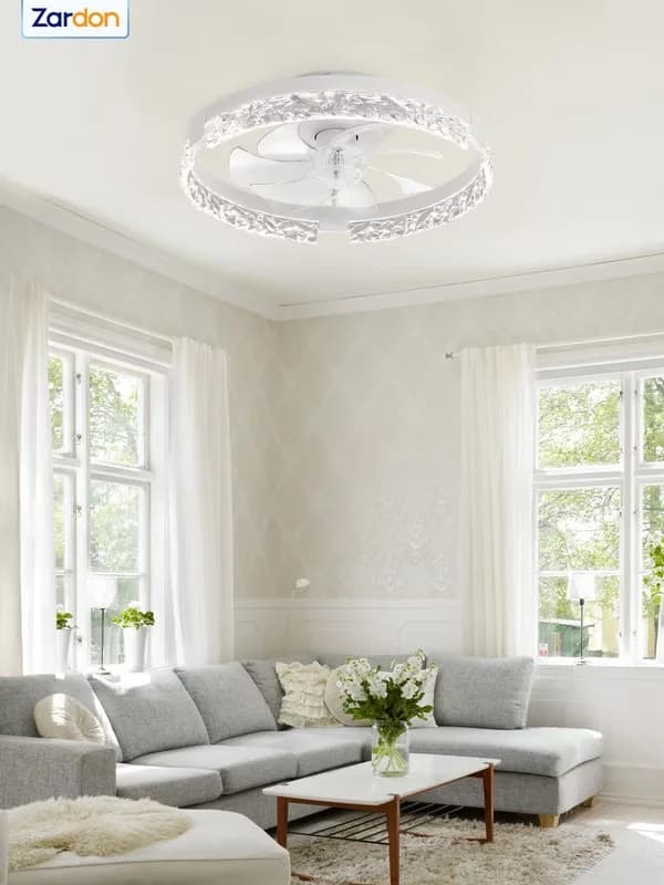 Premium Ceiling Fan with LED, Modern, Remote Controlled - White for Living Room, Bedroom Model E548F9