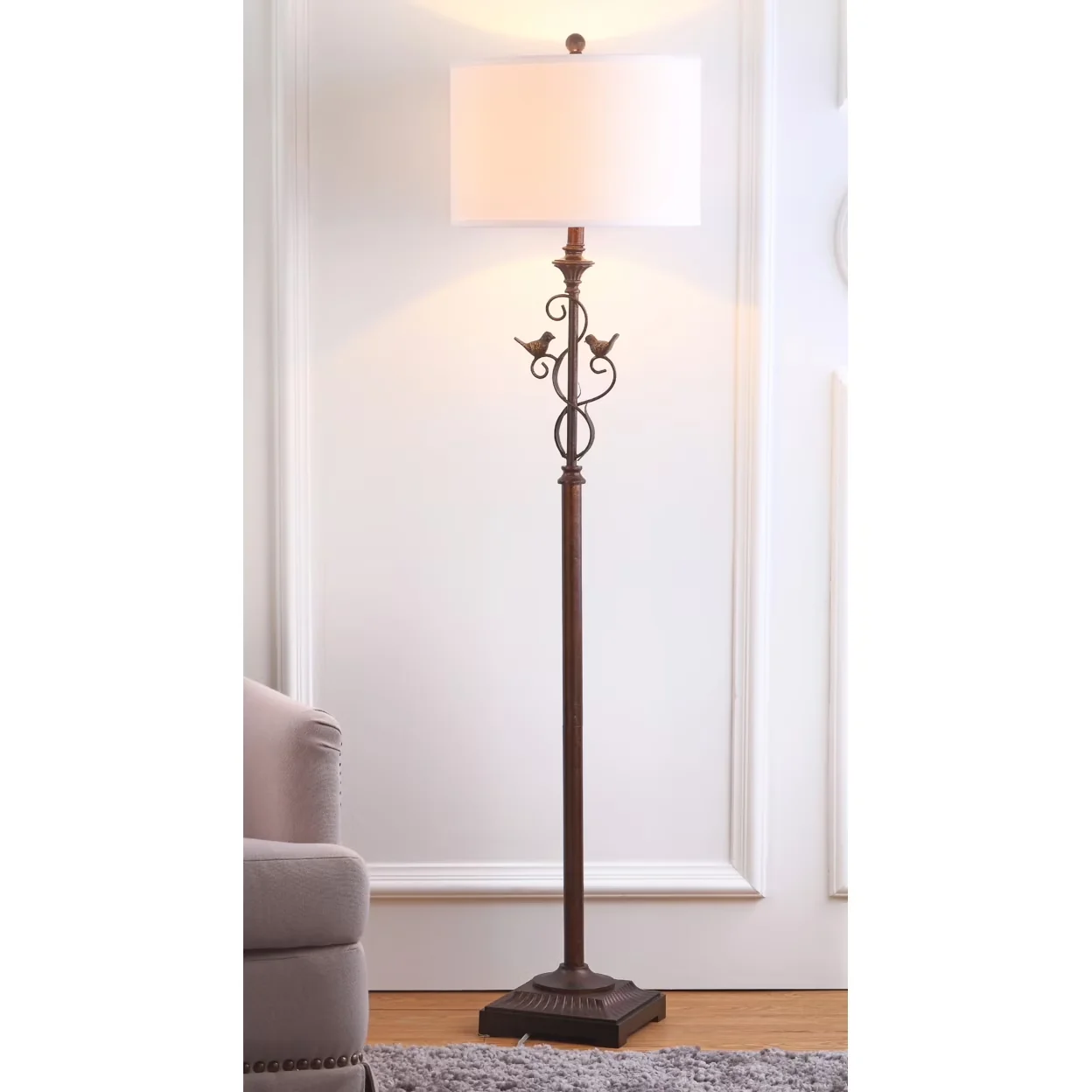 Quality Floor Lamp with Energy Efficient, Standard Lamps - Bronze, White Iron Model F70919