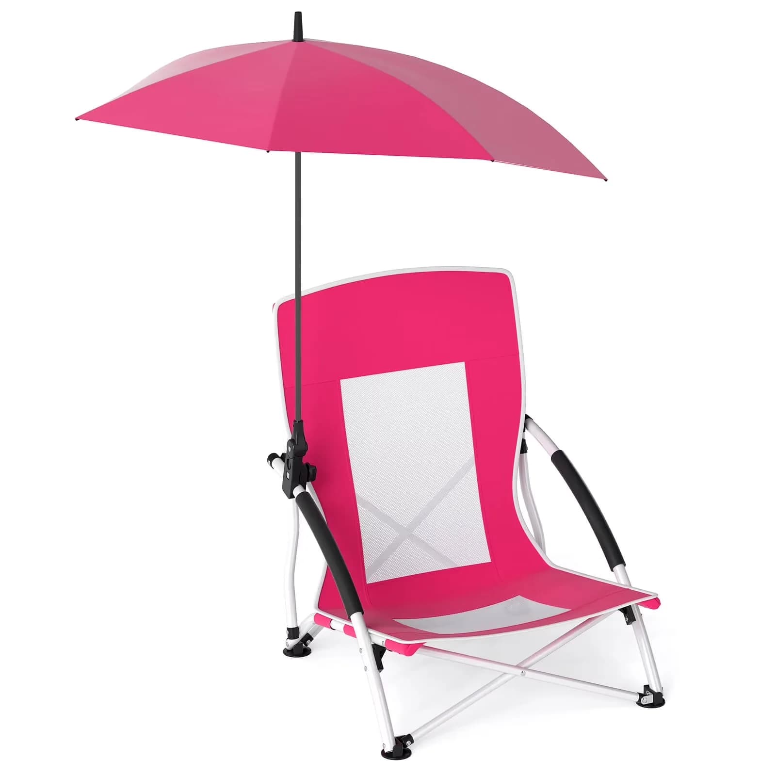 Beach Chair Premium with Folding, Adjustable, 1 PCS Portable Umbrella - Pink Model F1EFC9