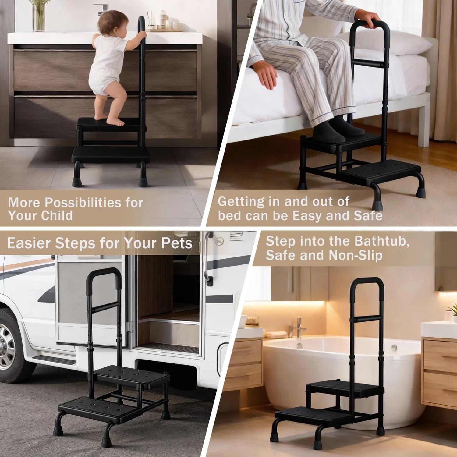 Classic Ladders And Step Stool with Anti-Slip, Adjustable Height, Non-Slip Pedals & Glow Strips - Deavy-Duty Carbon Steel for Kitchen Model 44C389