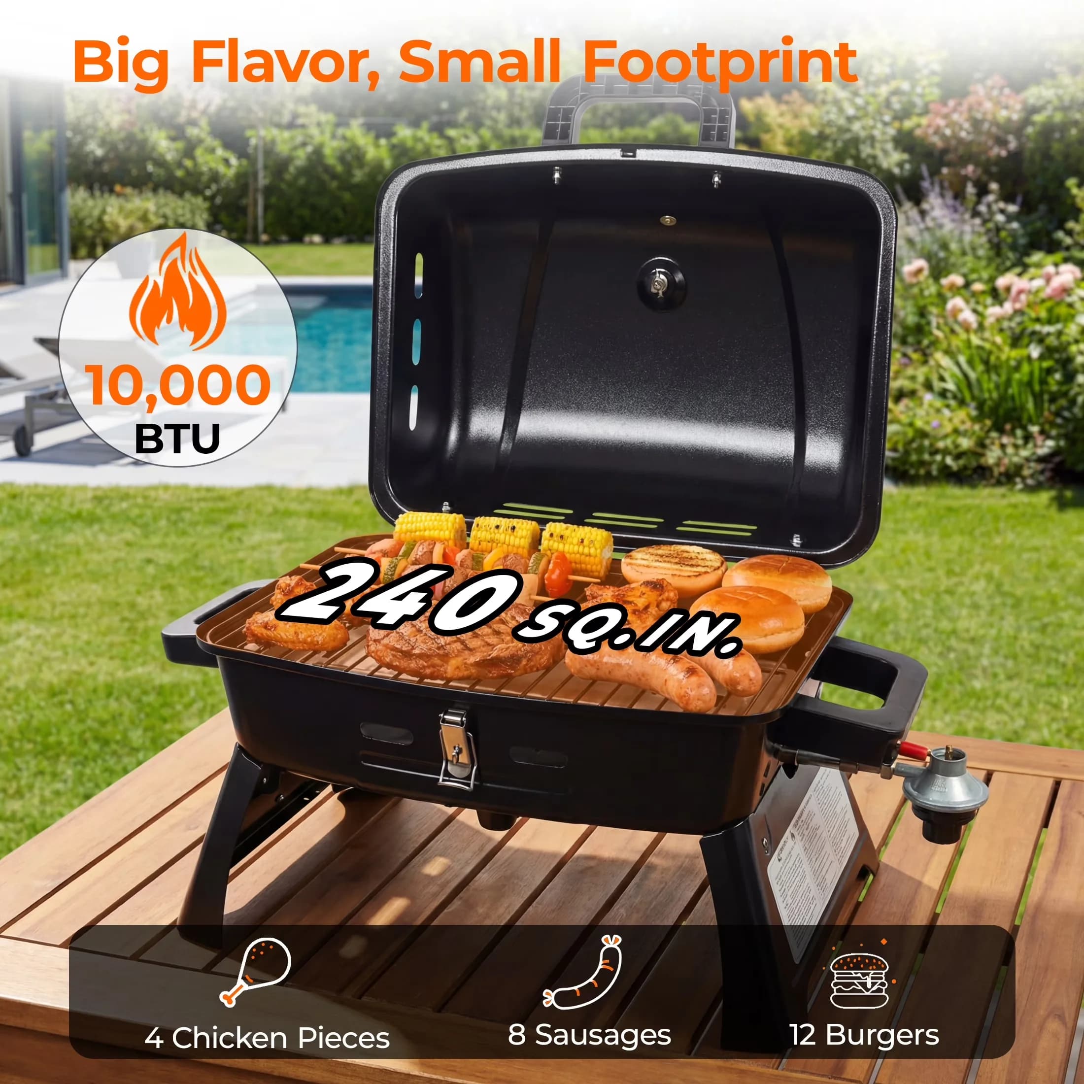 Professional Flat Top Grill with Rust Resistant, Tool Holder, Portable - Steel Black for Camping, Patio Model D4EE0C