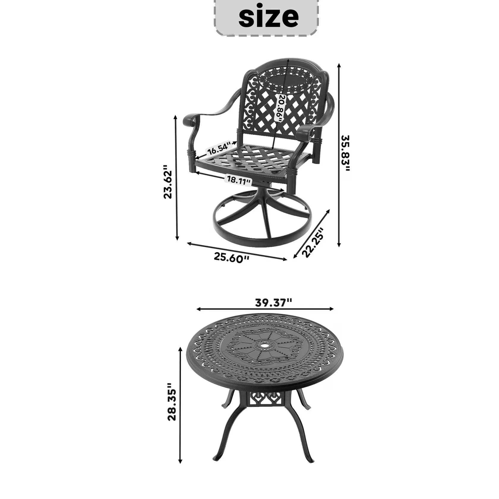 Premium Patio Chair with Free Cushions / Corrosion-Resistant, All-Weather 3-Piece Set - Black Model B63442