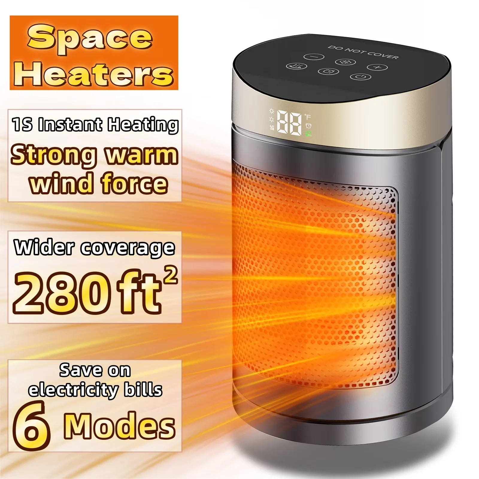 Portable And Electric Space Heater Classic with 1500W, Oscillating, Heaters - Black for Home, Indoor Model 3F378B
