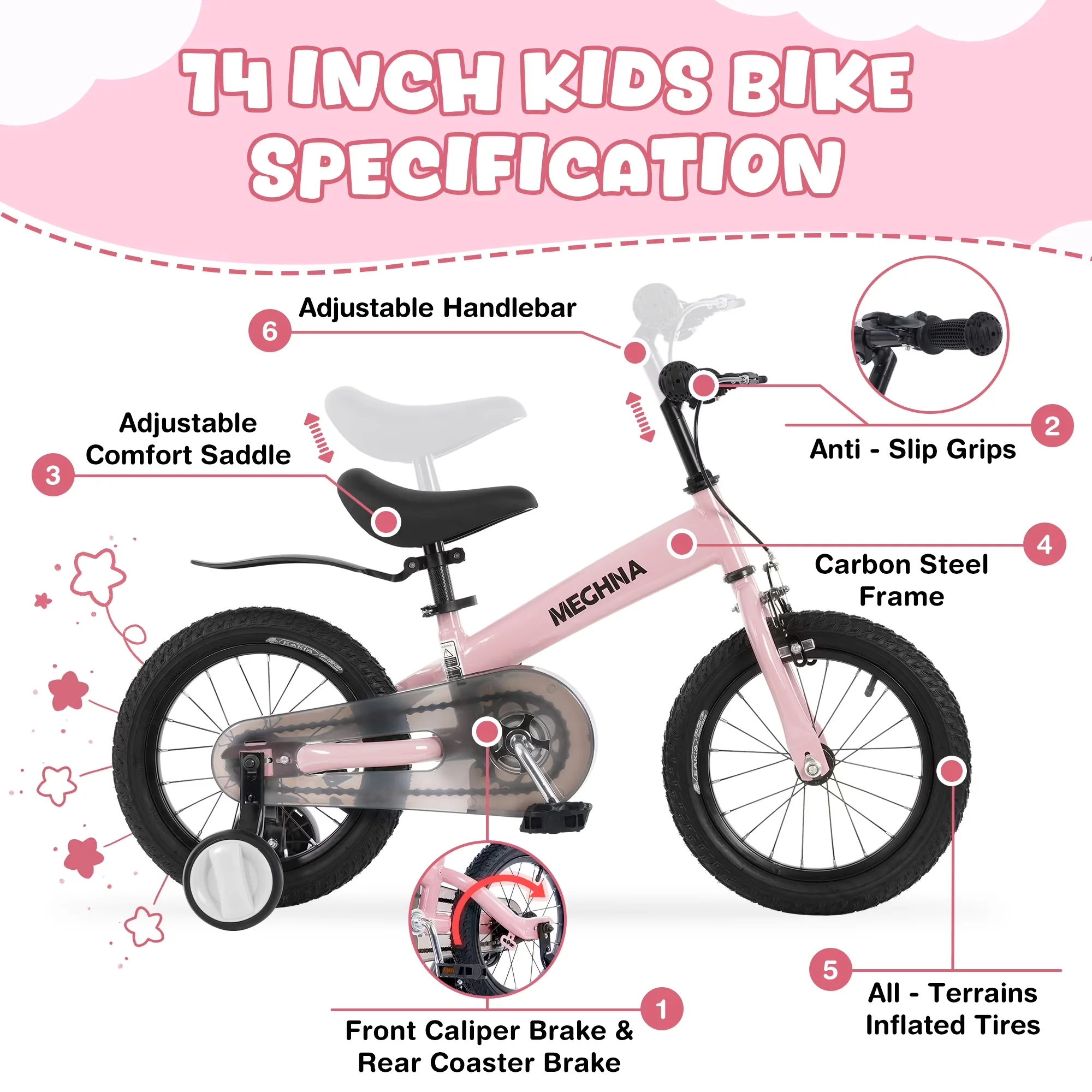 Kids Bike Essential - Pink 3-7 - Modern Design Model 137AF0