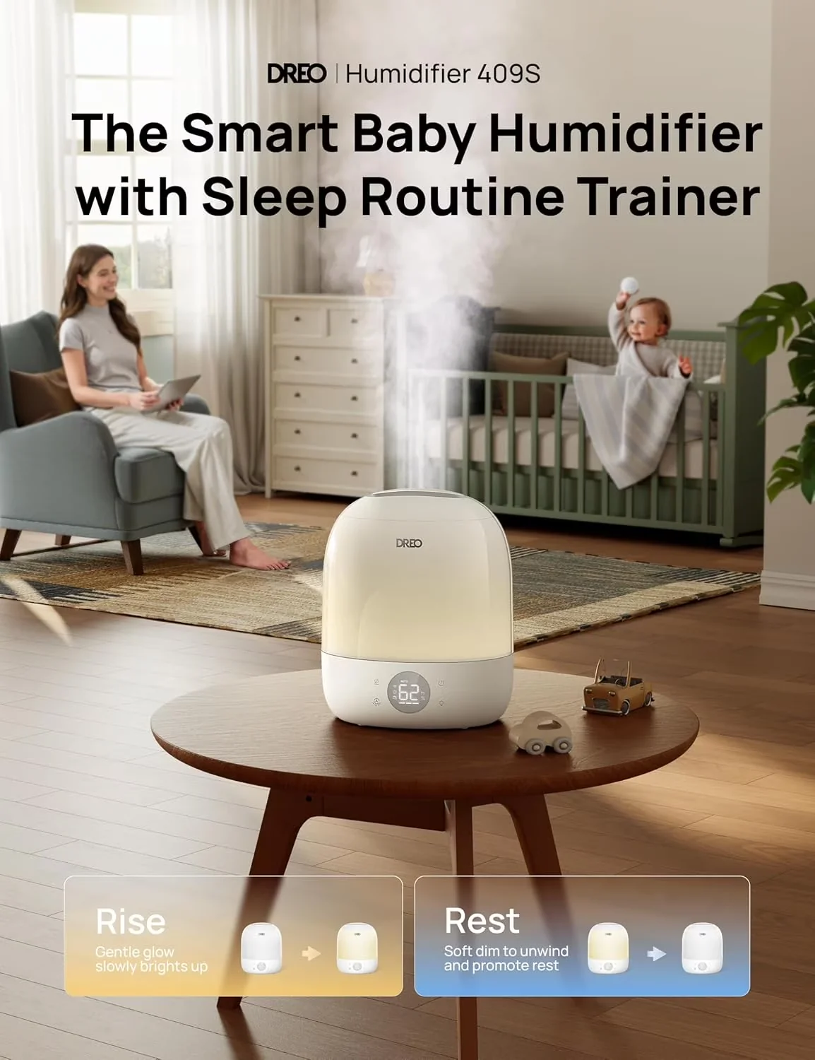 Classic Humidifier with Automatic Shut-Off, Timer, Automatic Moisture Control - White for Bedroom Model D420F3