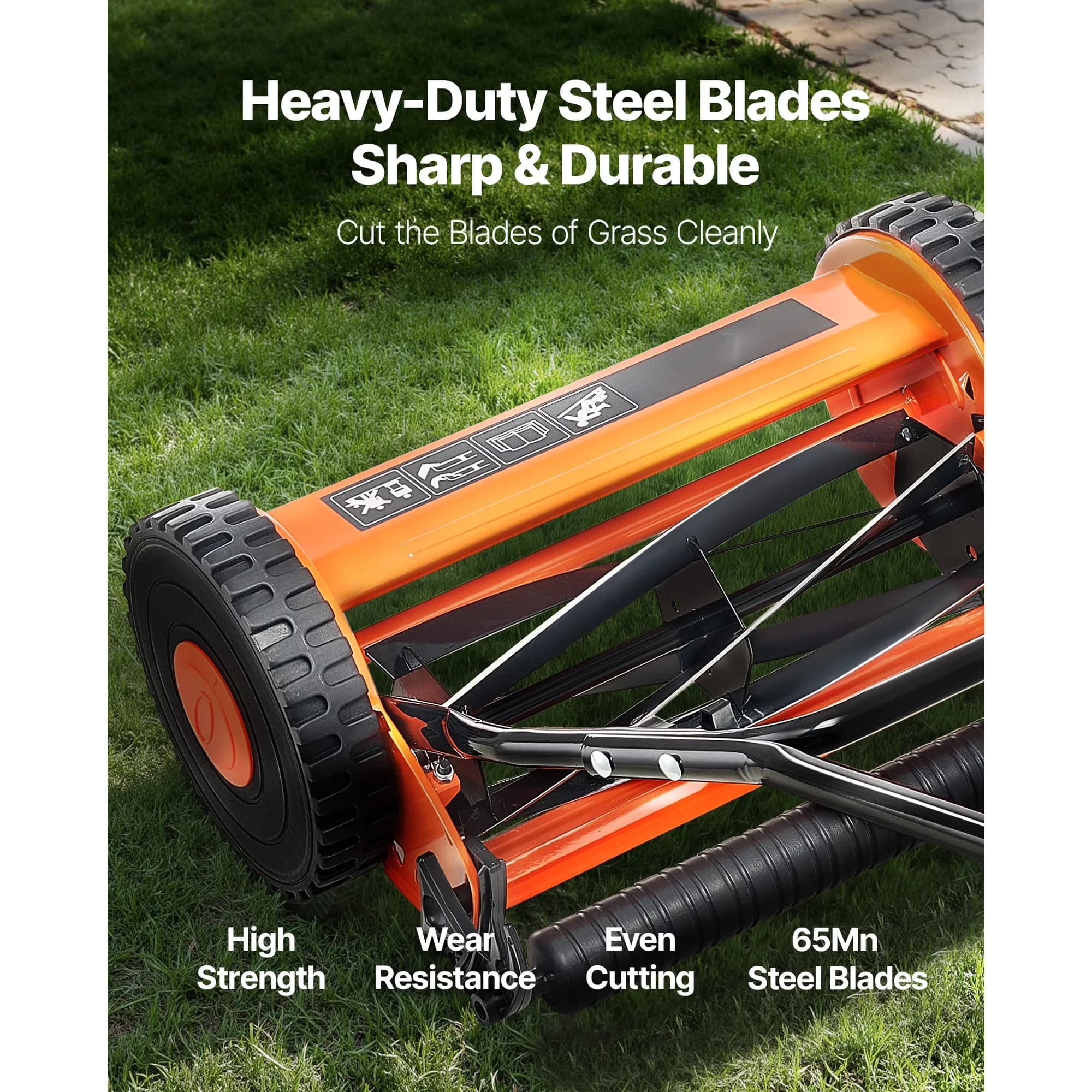 Stylish Push Mower with Adjustable, 14-Inch Manual Reel Lawn, Walk-Behind - Model B2A446