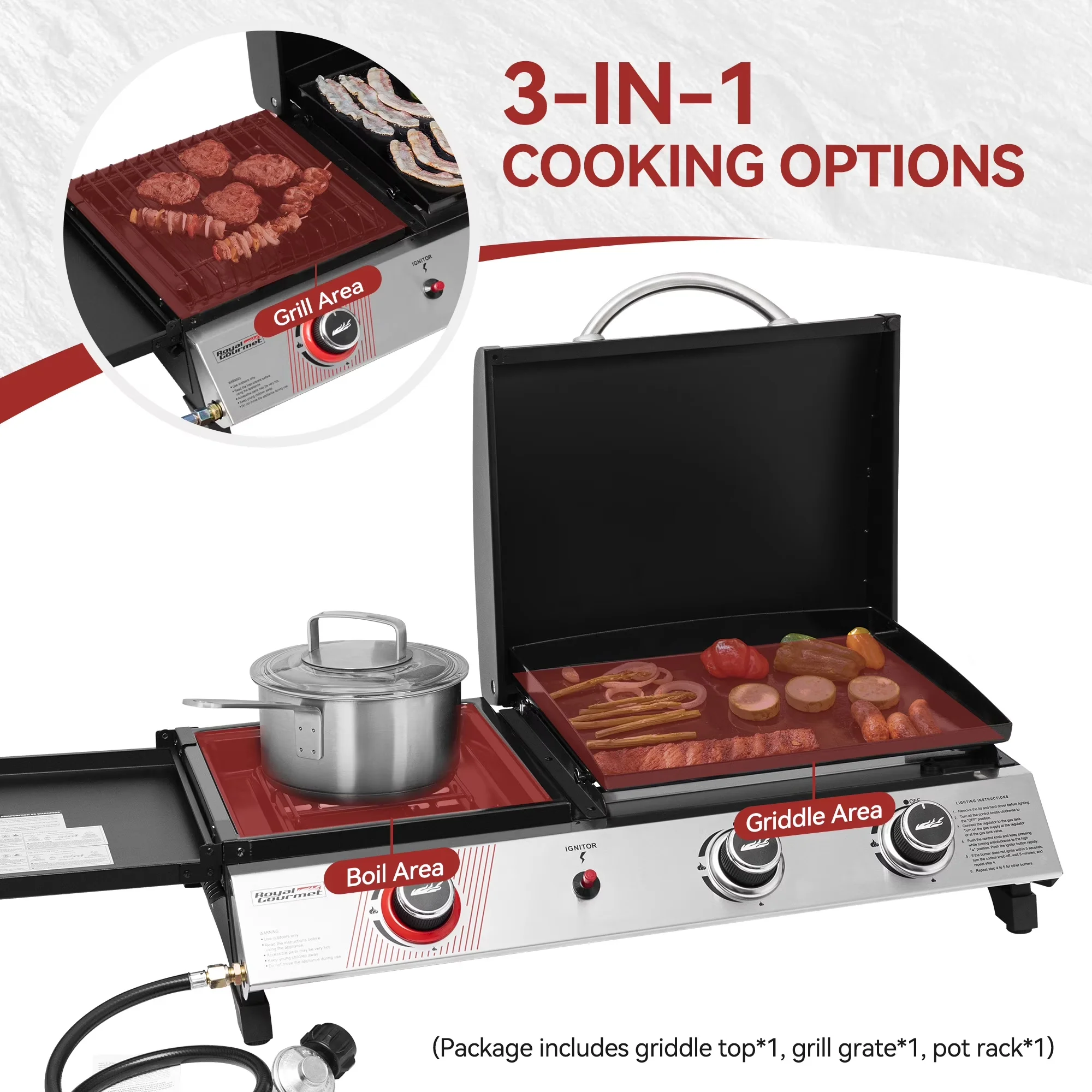 Flat Top Grill Versatile with Portable, Side Burner - Steel (Main Body) Model 0FFE68