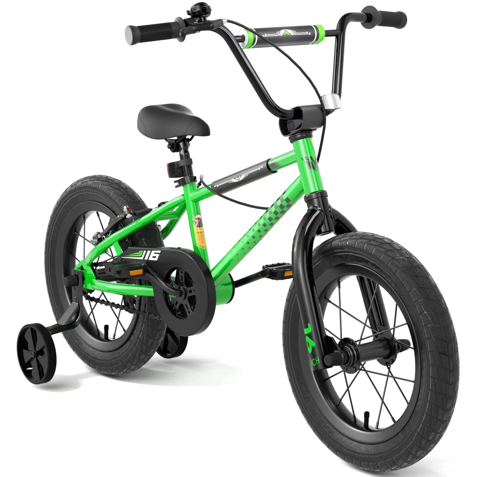 Essential Kids Bike with Adjustable Seat, 12 14 16 Inch BMX Style Bicycle - Green Model 3D5BA8