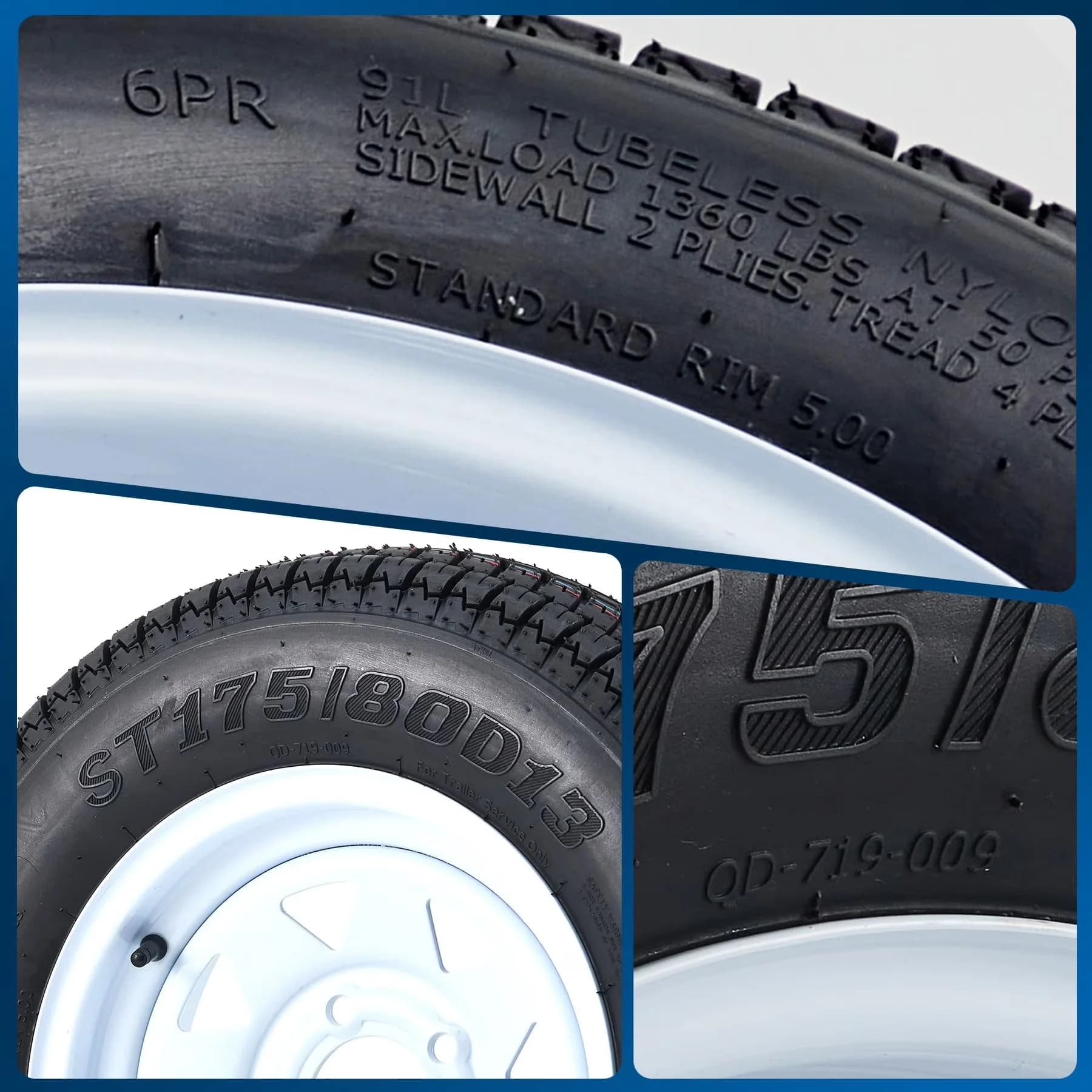 Essential Trailer Tire with Heavy-Duty, Speed Range: J; Max Load: 1360 LBS, Heavy Duty Utility & Boat Tires - Model E76CB2