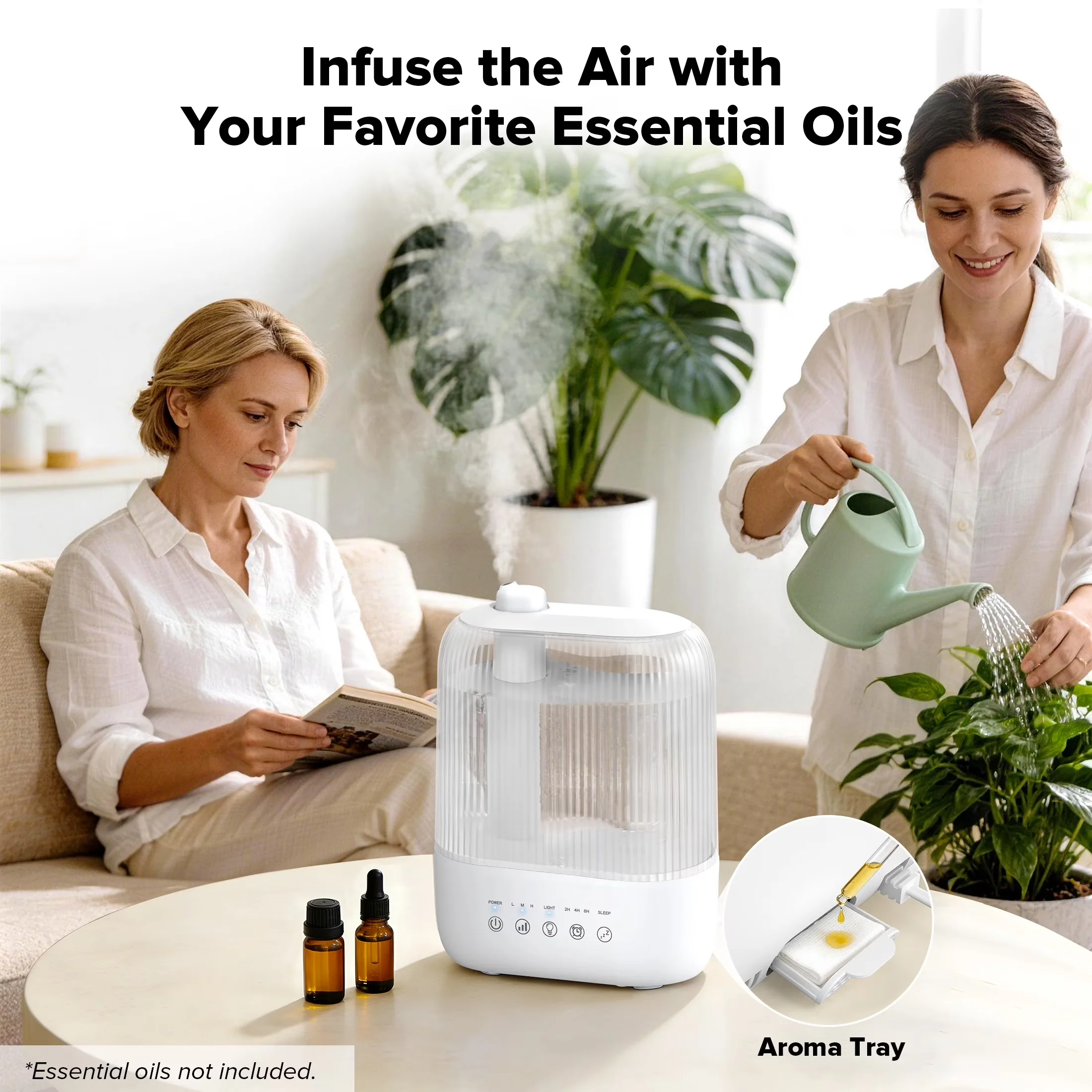 Stylish Humidifier with Timer, Adjustable Humidistat, Cool Mist - 37H for Home and Office Model C8C817
