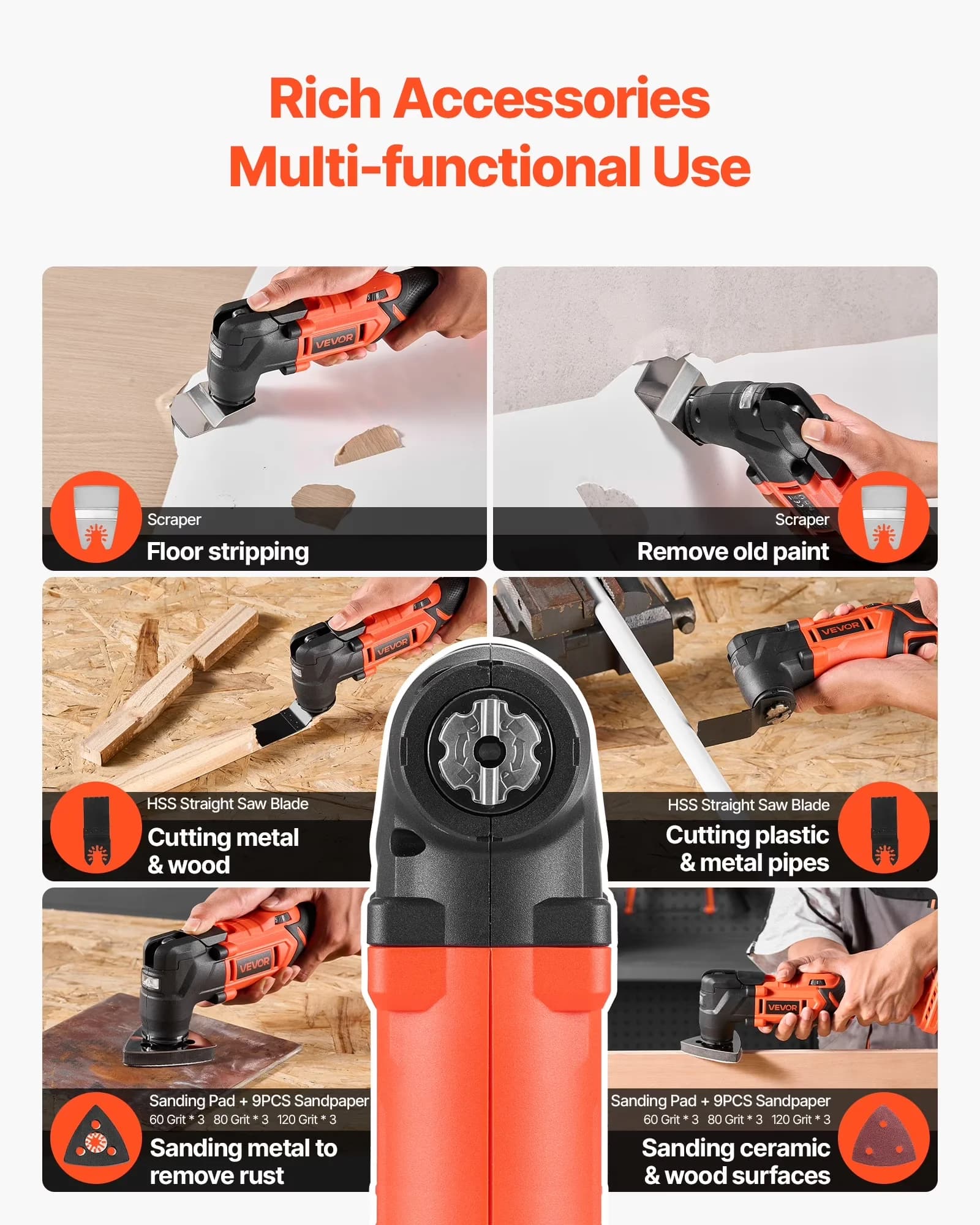 Innovative Woodworking with Battery, LED, Cordless Oscillating Tool - Black Model F45417