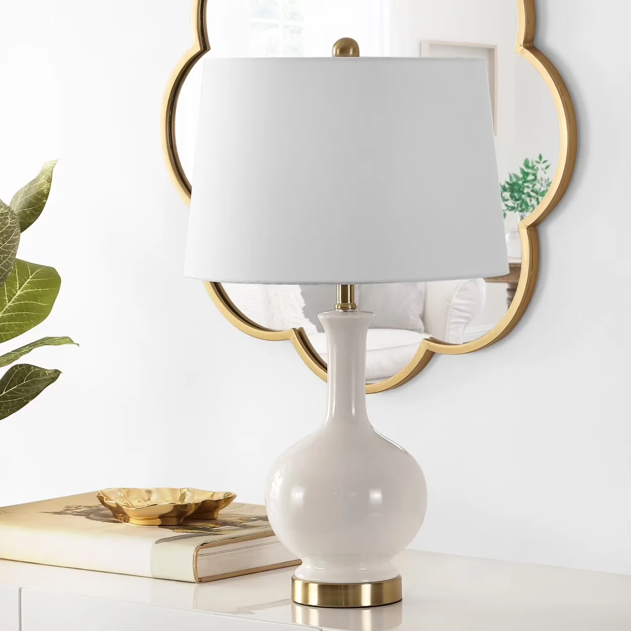 Innovative Lamp with LED, Mid-Century, Bowie 26 in. Solid Ceramic Table - Ceramic Off-White Model A362BC