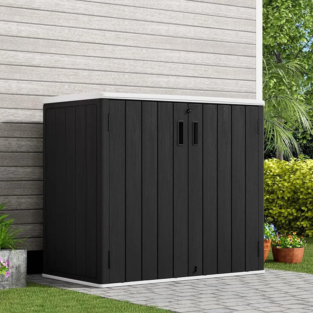 Premium Garage Storage Supply with Lockable, Outdoor Horizontal Sheds - Black-2 Hdpe Resin for Garden, Patio Model 6FF5B7