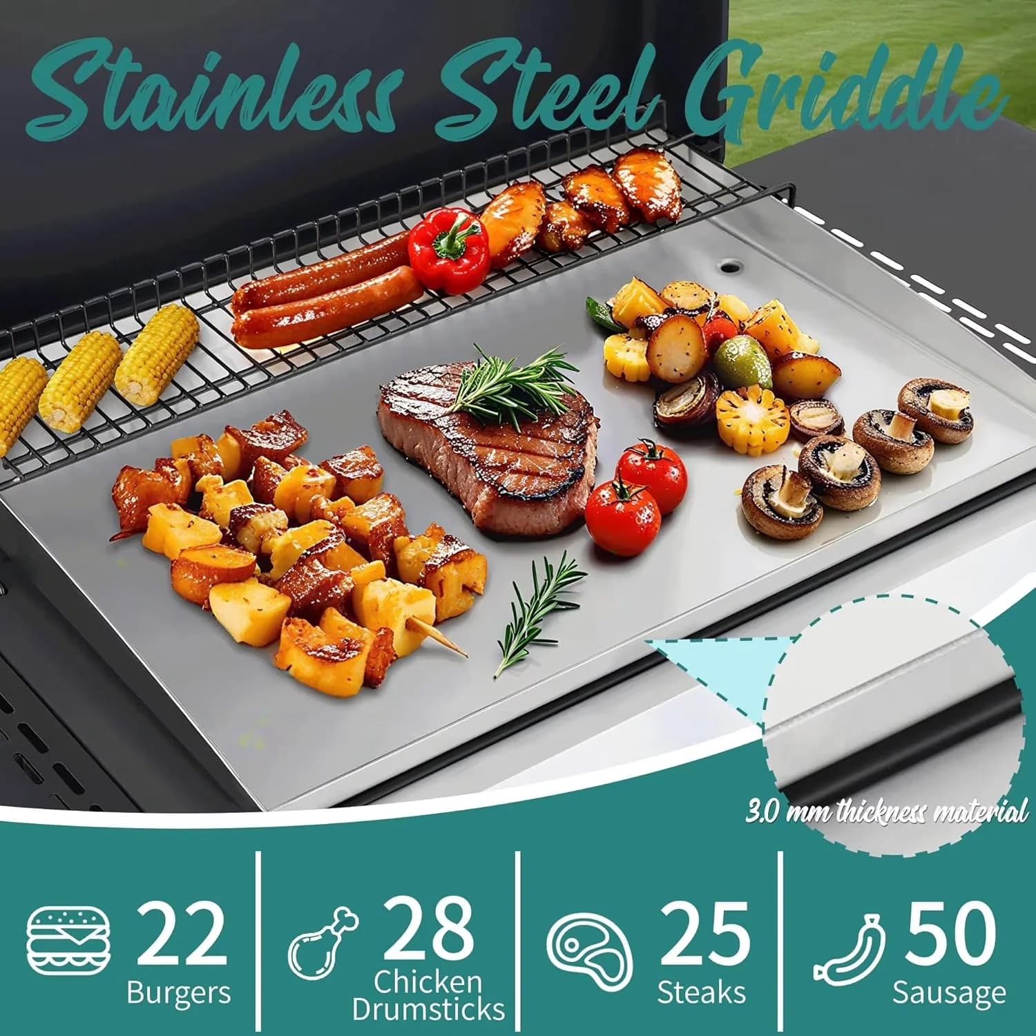 Compact Gas Grill with 49200 BTU, Warming Rack, Grease Pan - Stainless Steel Model 82EA84