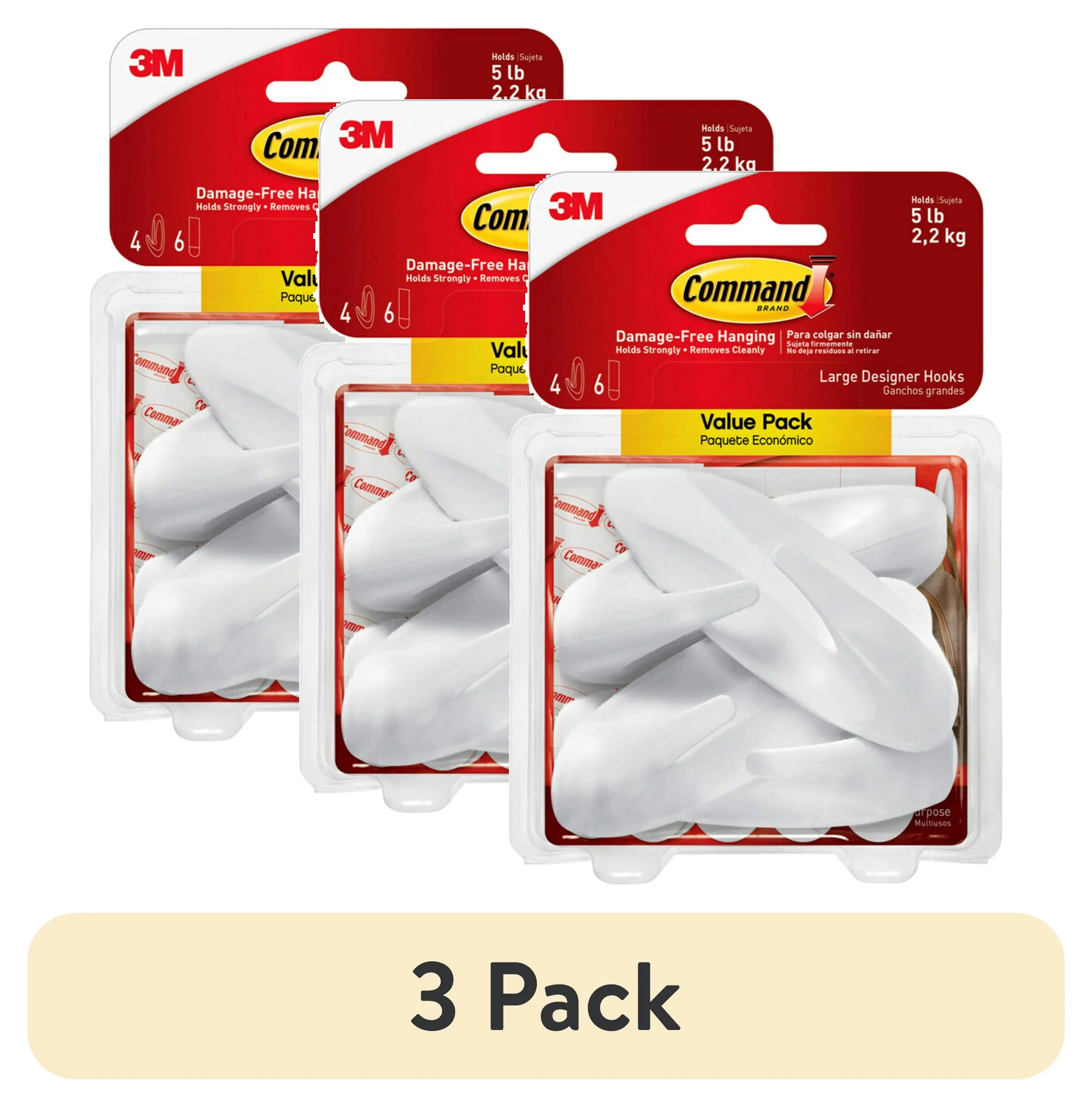 Innovative Damage-Free Hanging with Easy Installation, White, 4 Wall Hooks - Plastic White Model 09F776