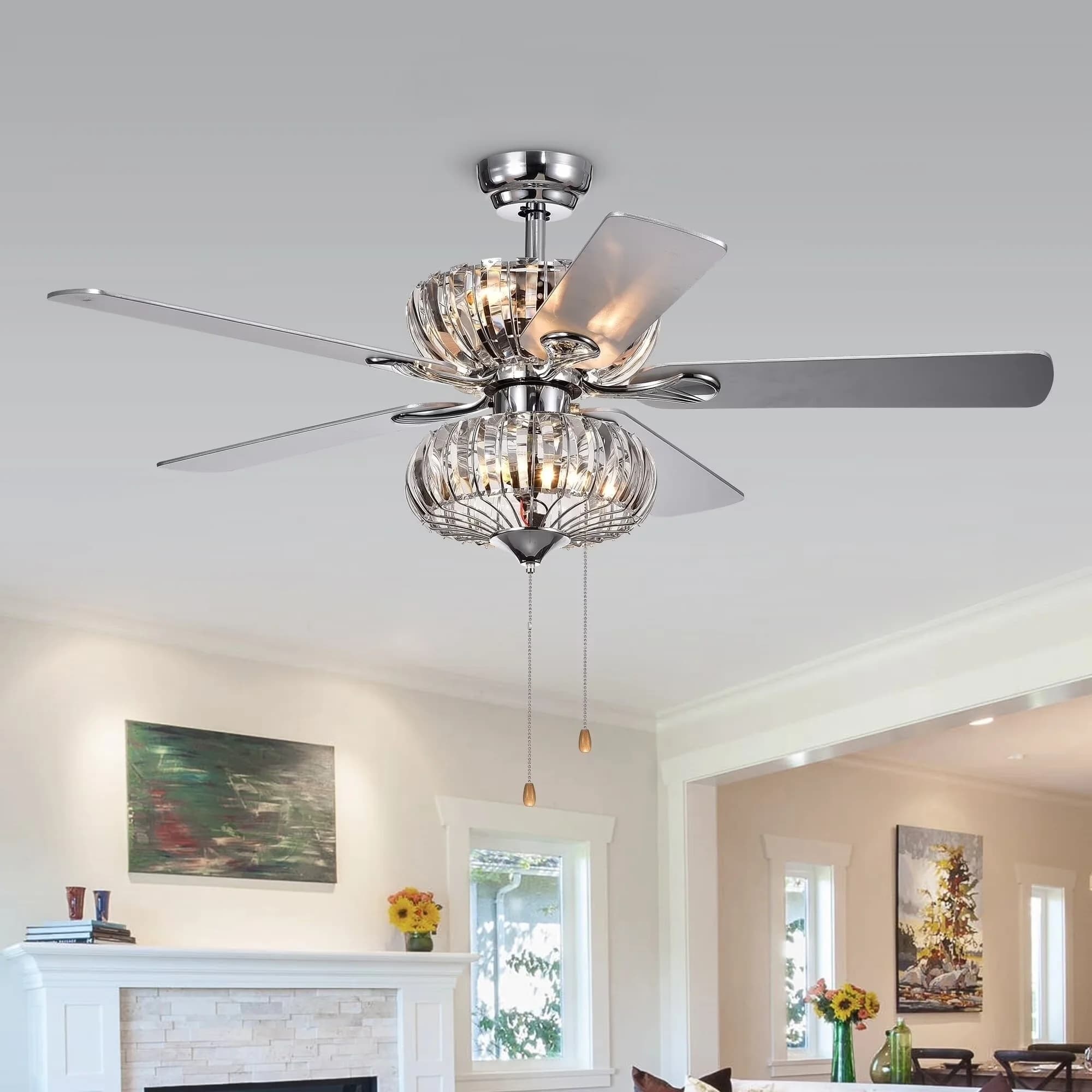 Sleek Ceiling Fan with Incandescent, Glam - Silver, Clear, Multicolor Crystal Model 9FB2E6