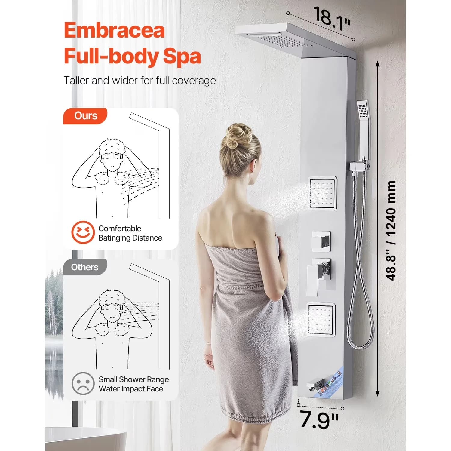 Classic Shower Head with High Pressure, Easy Installation, Easy To Clean - Silver Metal Model ADD9A5