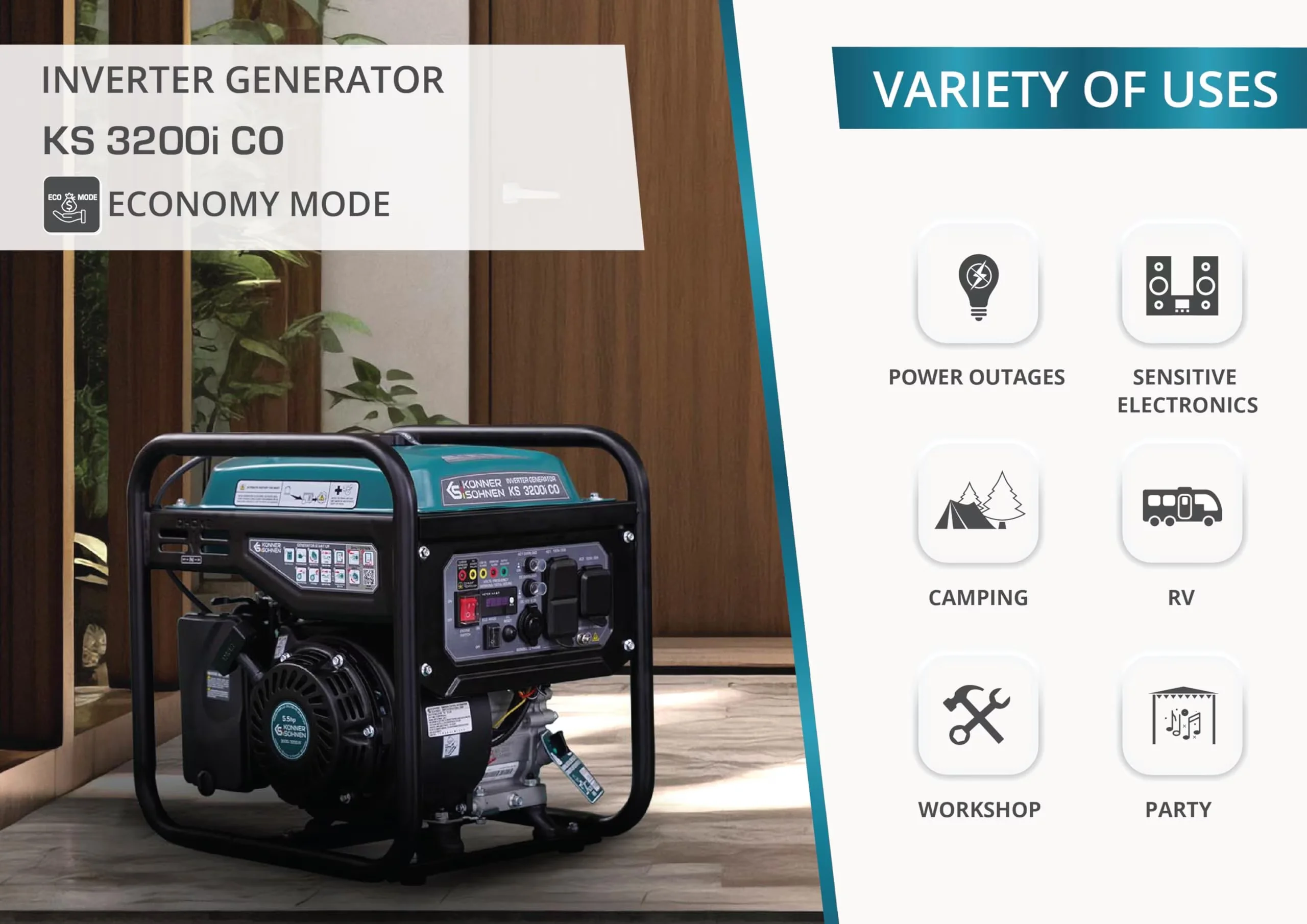 Premium Generator with 3200W, Usb Port, Gasoline Inverter 3200 Watts for Home, Camping - Model 8D6FED