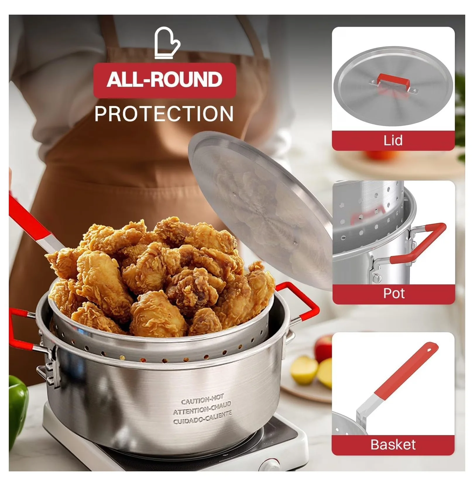 Professional Outdoor Fryer with 10QT Aluminum Fish Pot |, Lid & Tong | Deep for Small - Model 0B39F8