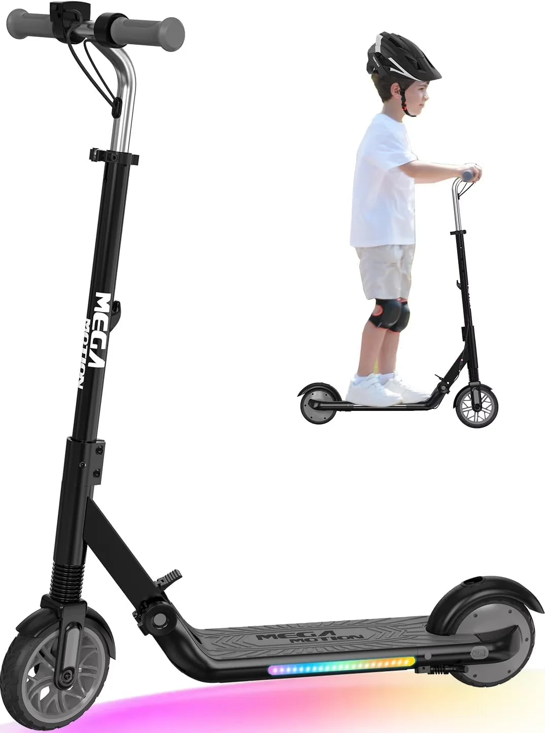 Classic Scooter with LED, Portable - Black Carbon Steel, Aluminum Alloy, Rubber, Polyurethane Model A32A8C