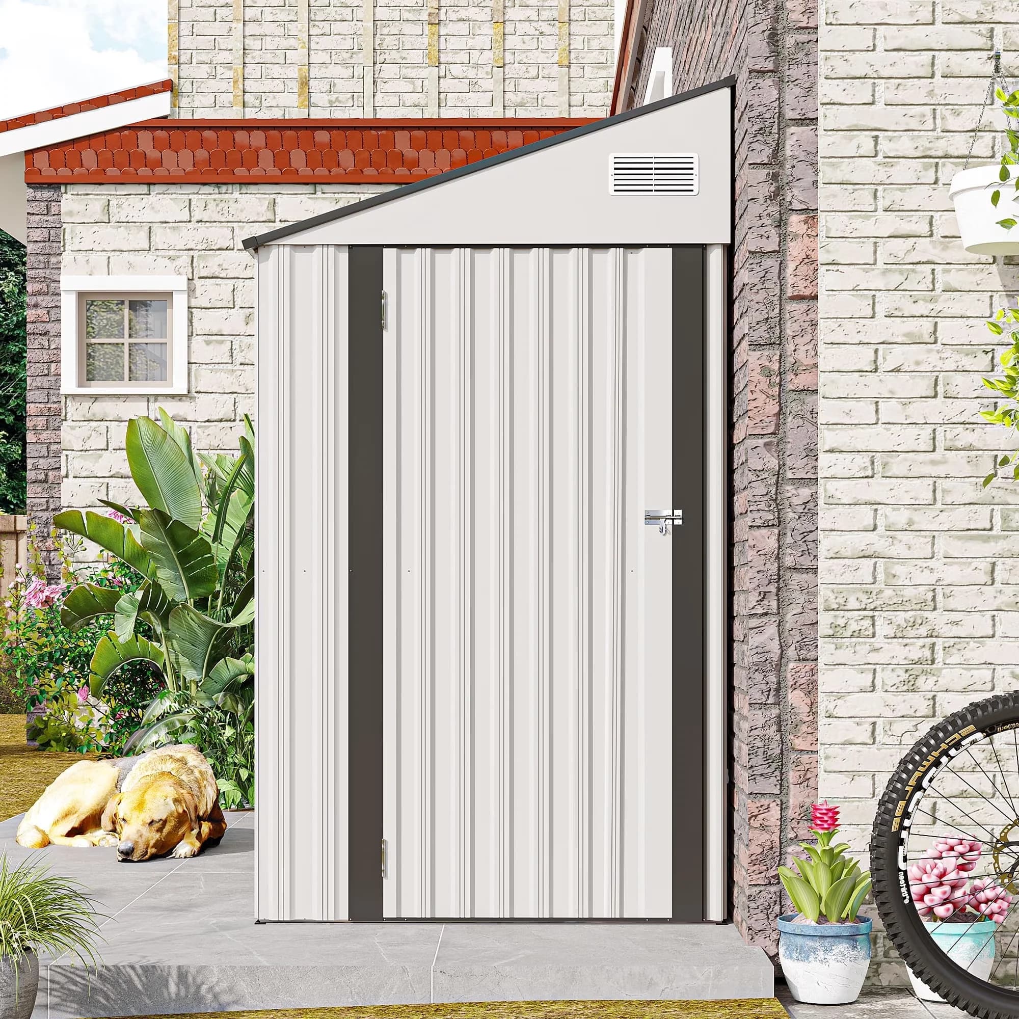 Quality Shed with Lockable Door, Rot Resistant - White Steel for Patio Model 49CEEB