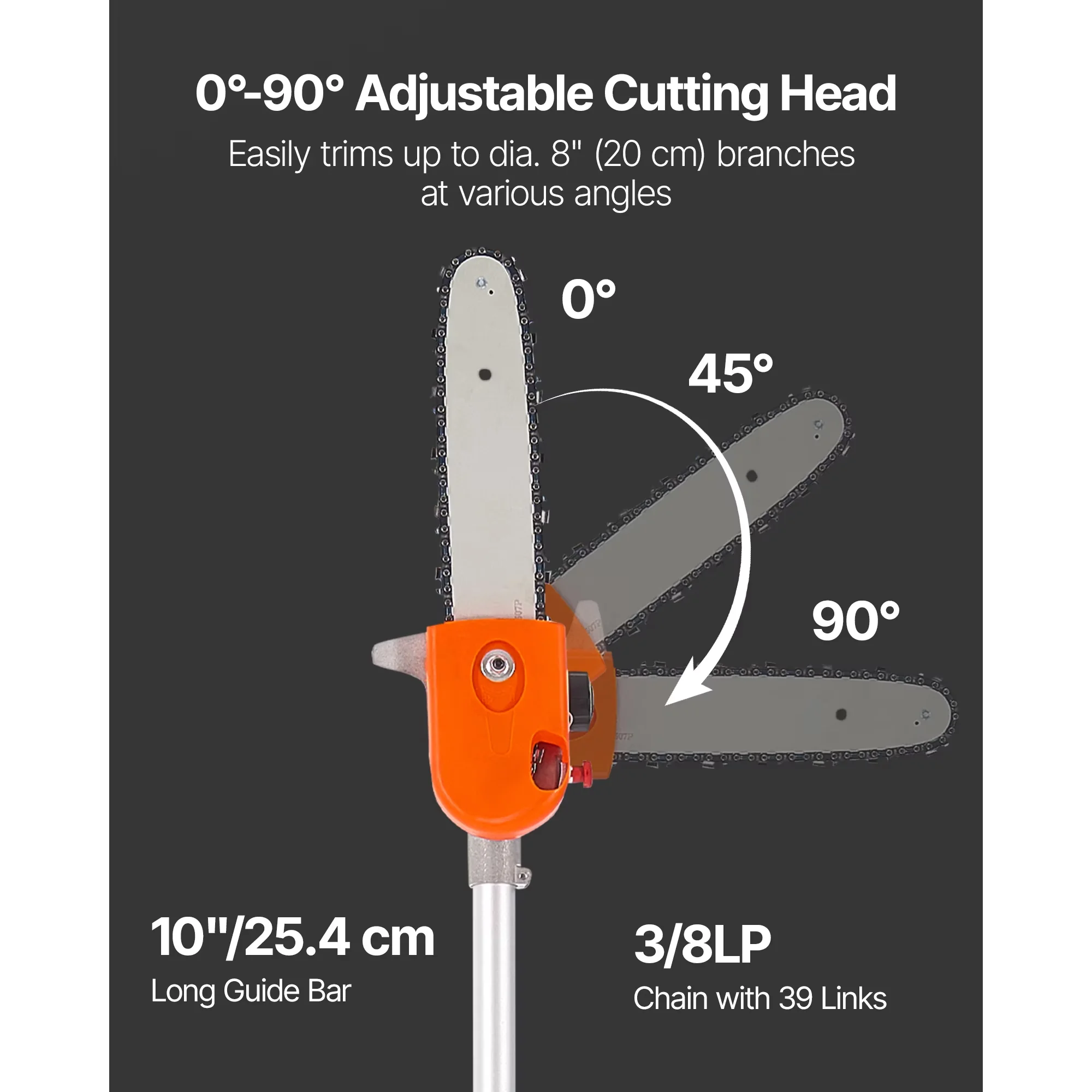 Efficient Pole Saw with Ideal, 43CC 2-Stroke Engine, Extendable Length from 6.9 to 11.8 ft - Orange Model 3AFCE2