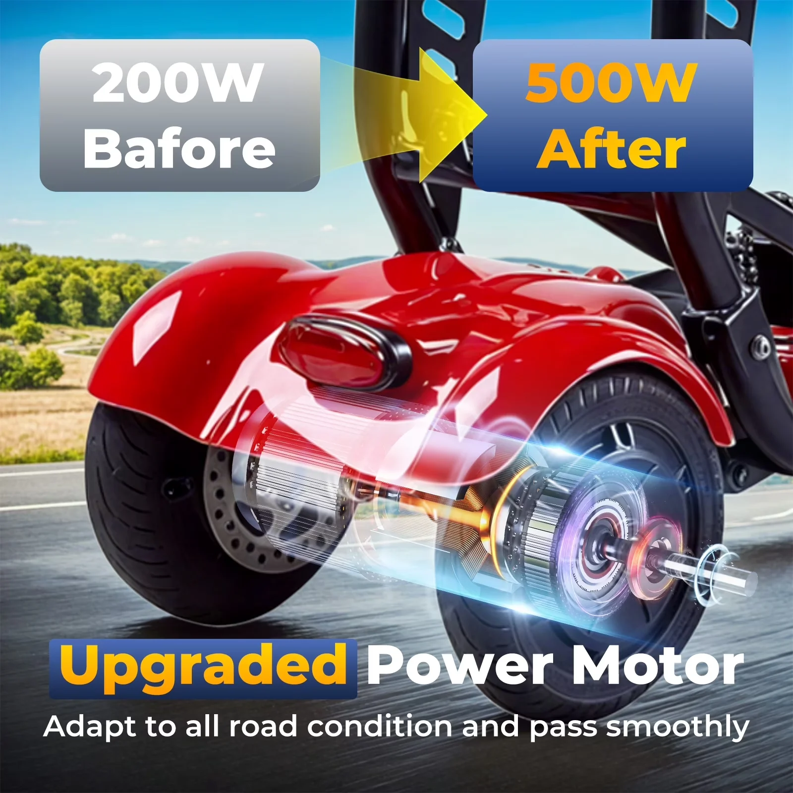Professional Scooter with 500W, 36V, Integrated Seat - Carbon Steel Red Model 4BF9C8