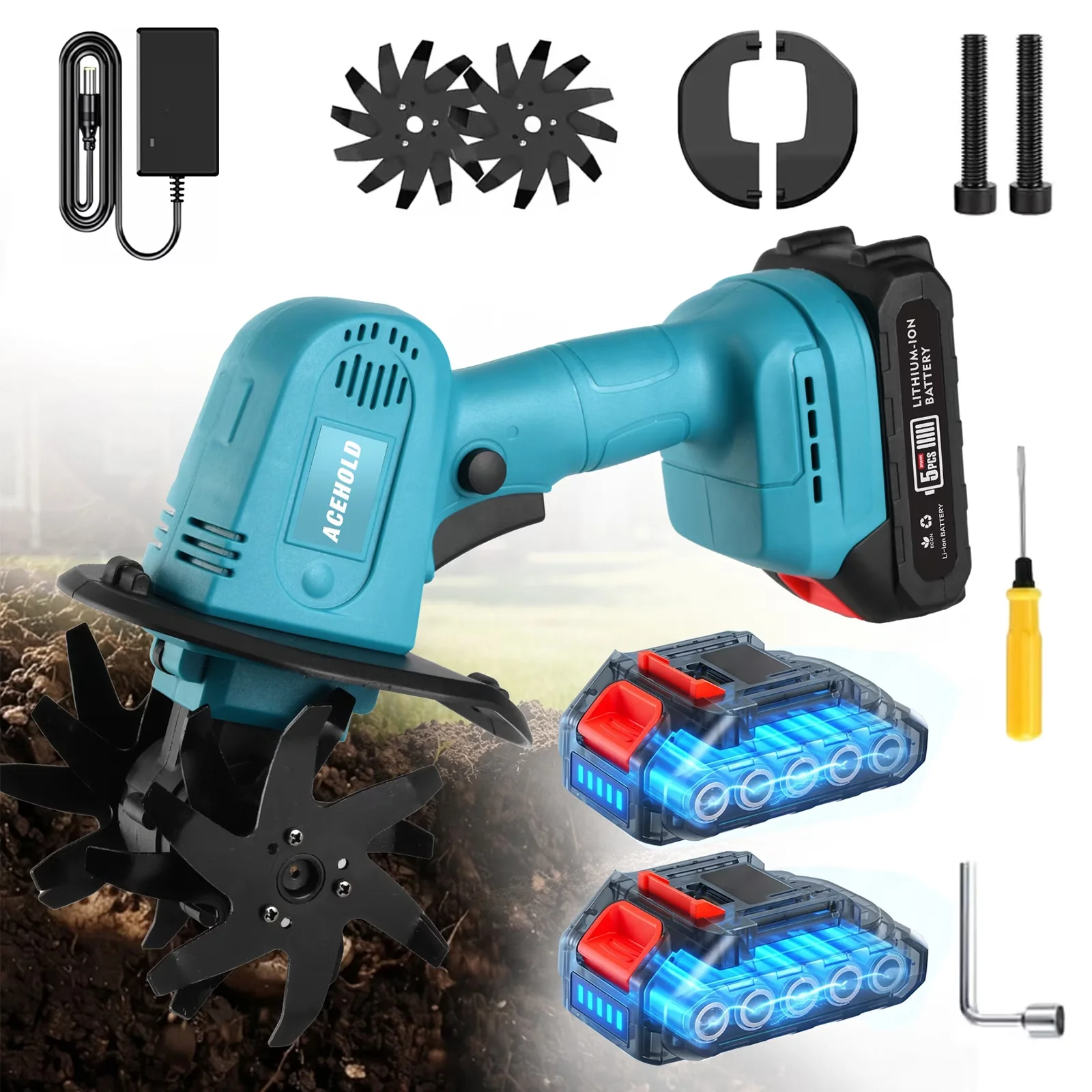 Professional Trillers Cultivator with Lightweight, Two Rechargeable Batteries for Garden - Model 2933E9