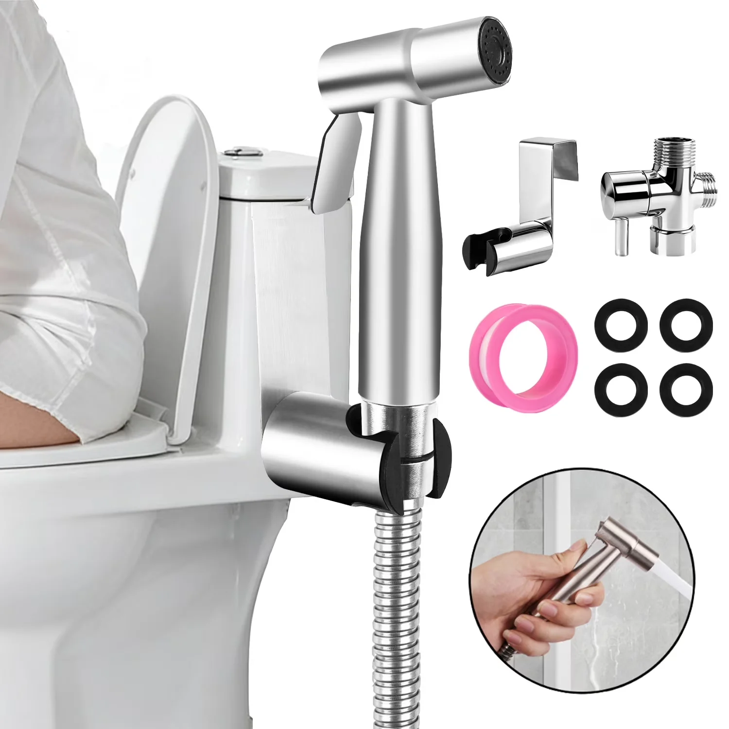 Professional Plumbing with Easy Installation, Adjustable, Handheld Bidet Sprayer - Stainless Steel Silver Model 3CAA3A