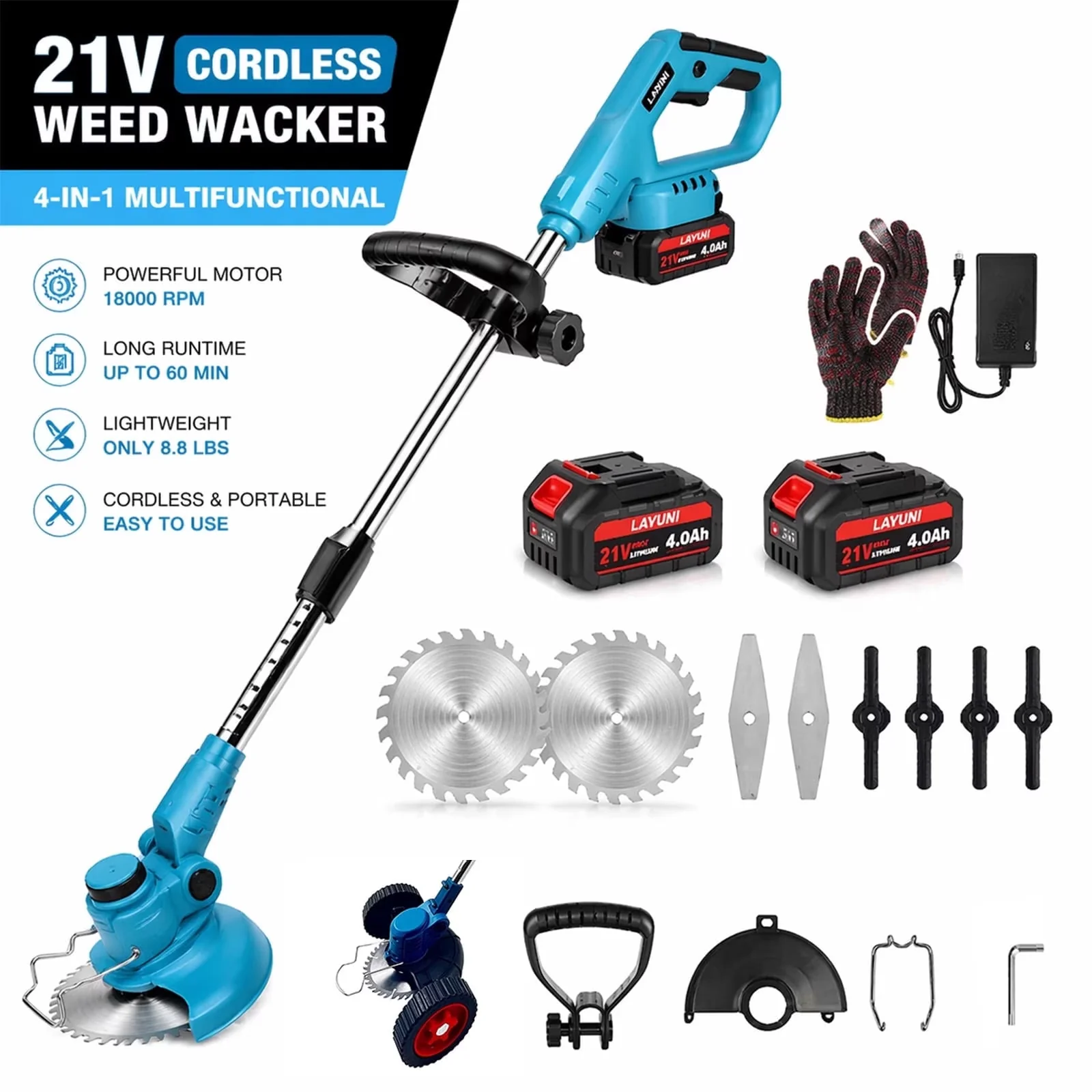 Essential String Trimmer with Battery, 21V, 21V Cordless - Blue - Rustic Charm Model 157B5C