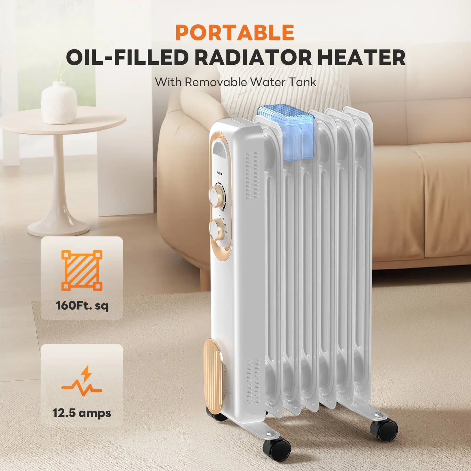 Portable And Electric Space Heater Modern with 1500W, Adjustable - White for Indoor Model D8518E