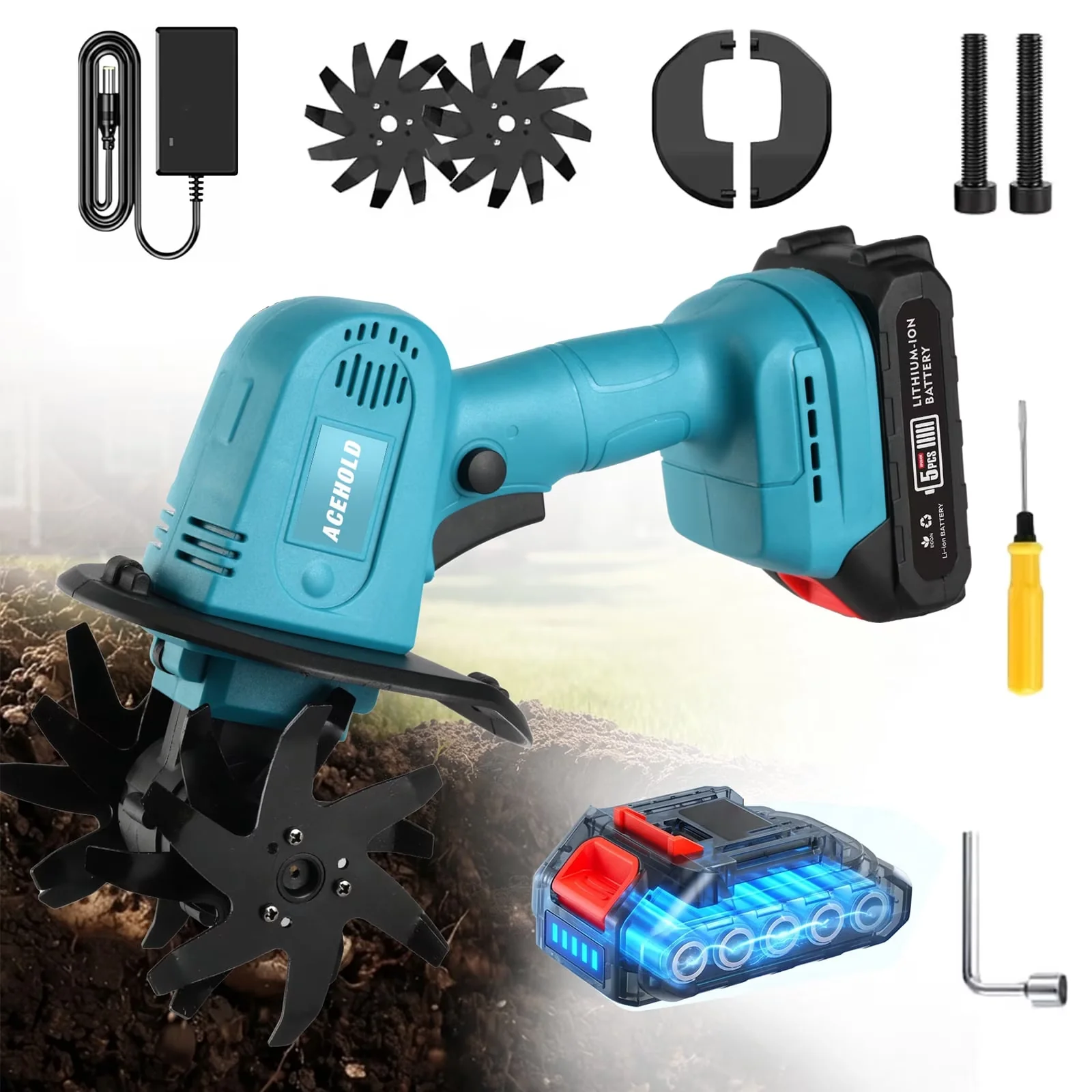 Trillers Cultivator Reliable with 20V, Practical Garden Tool, Lightweight Handheld Rototiller - Model 32CB86