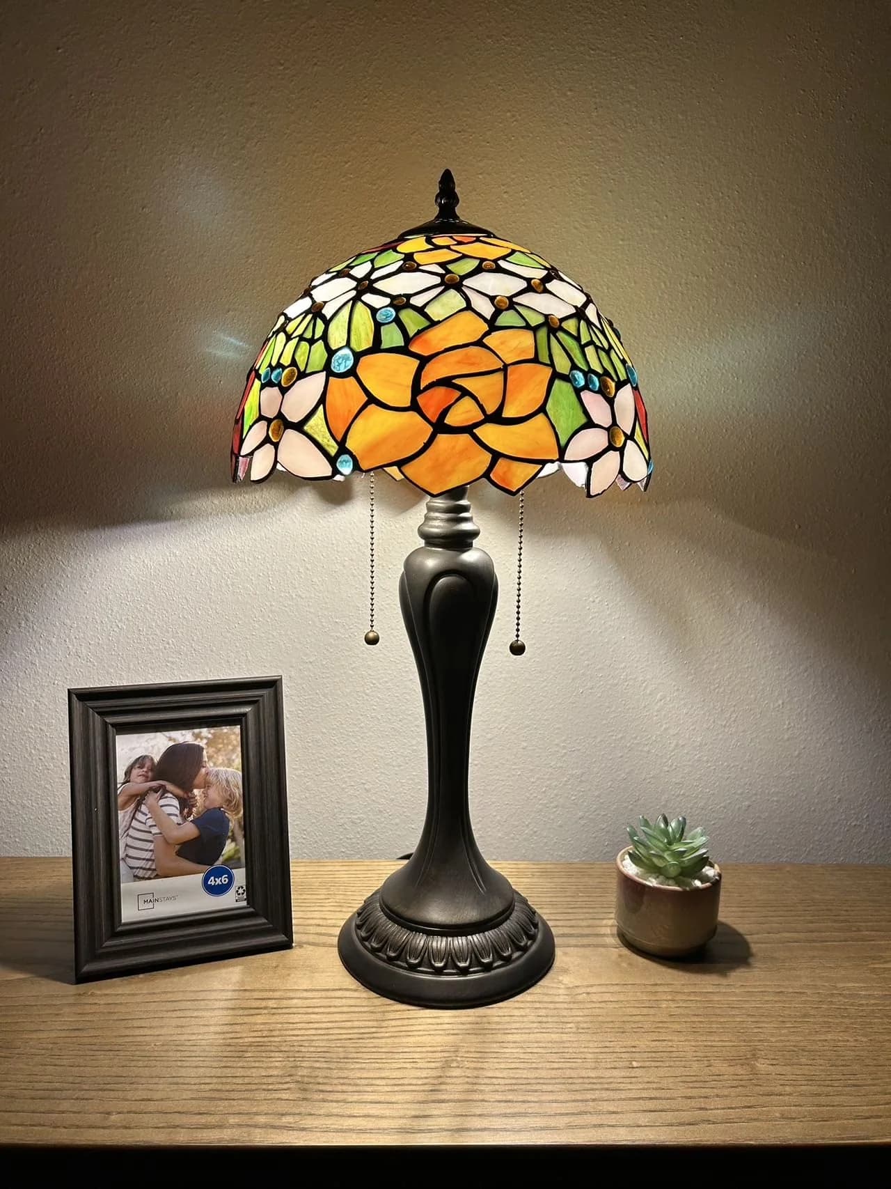 Table Lamp Classic with LED, Stained glass shade, LED bulbs Included - Resin Multicolor for Dining Room, Living Room Model 07B681