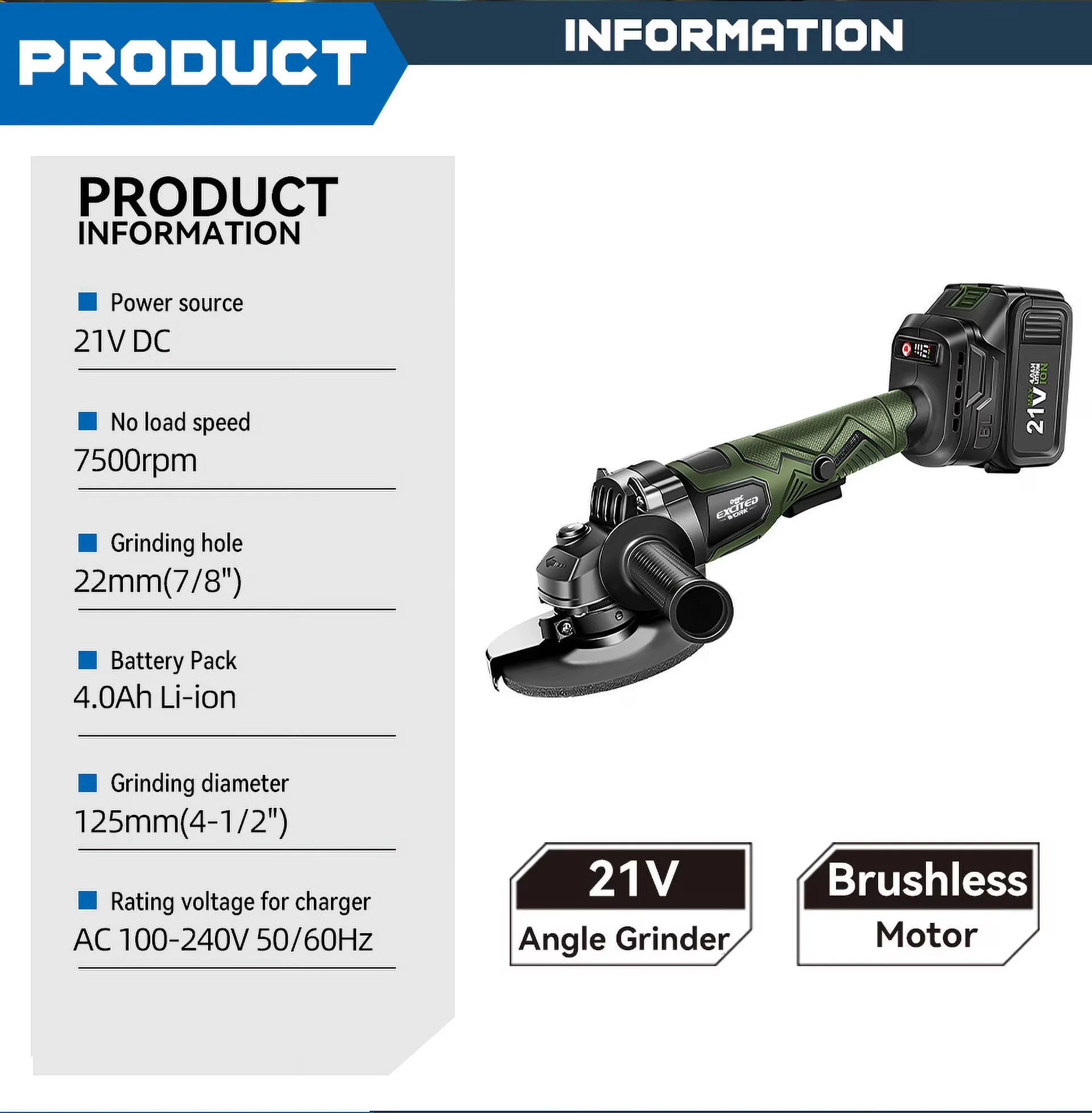Sleek Woodworking with Battery, 21V, Fast Charge - Green - Sleek Profile Model 205F71