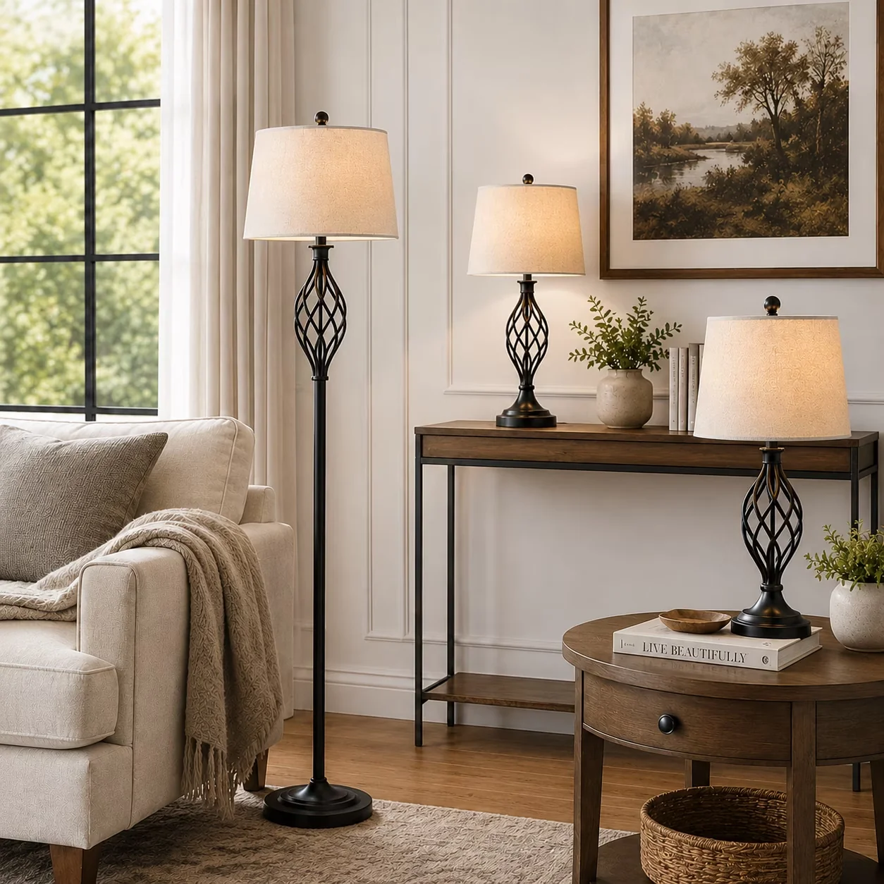 Quality Lamp Set with Incandescent, Modern, Dimmable - Metal Black Traditional Model 0DFB24