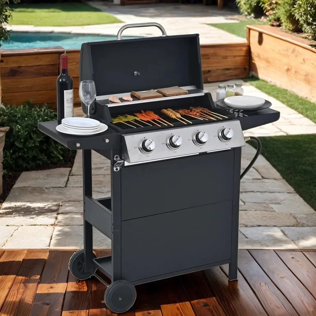 Premium Gas Grill with 34200 BTU, Portable, Thermometer - Stainless Steel for Small Model 4A7EFA