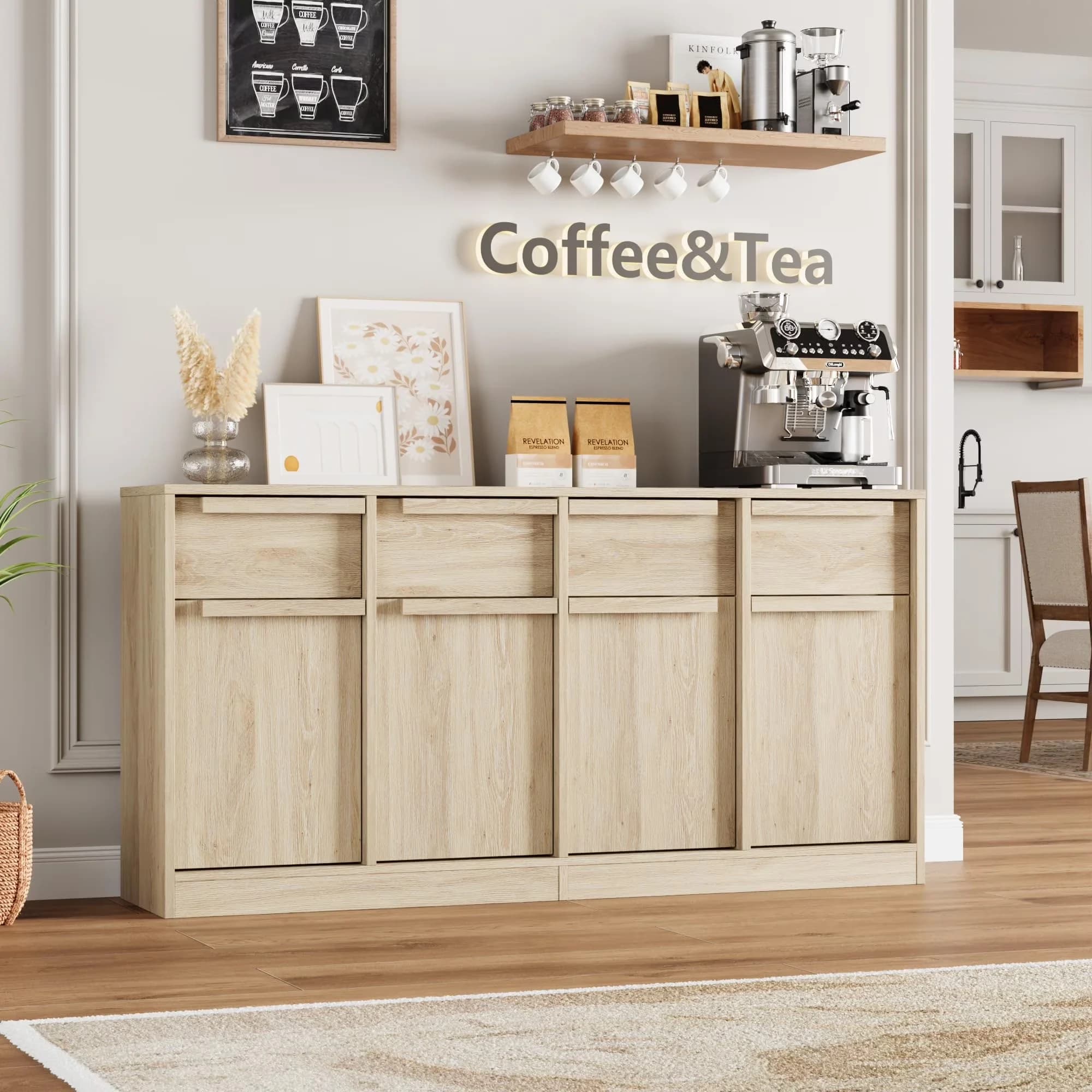 Stylish Kitchen Renovation with Farmhouse, Modern - Wood 4 Doors Pear Wood for Dining Room, Living Room Model C3B454